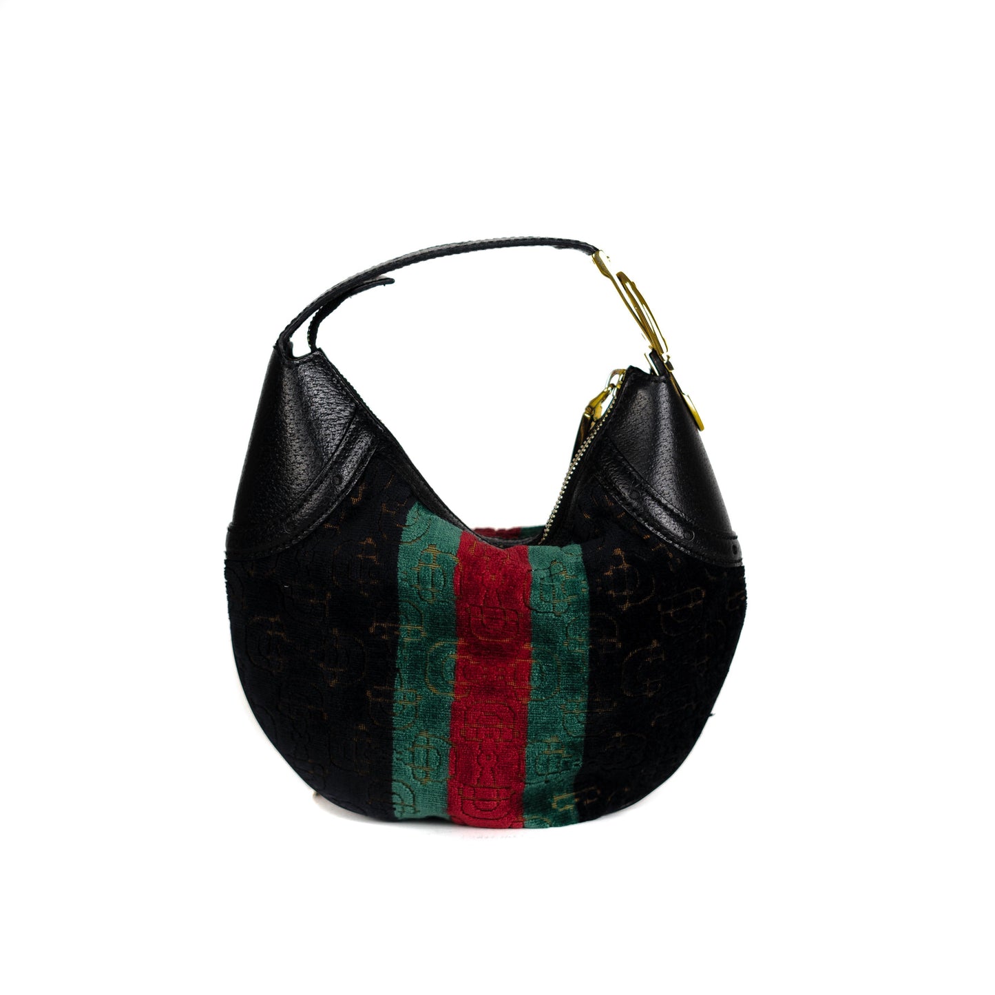 Gucci Velvet Horsebit Embossed Glam Hobo Black