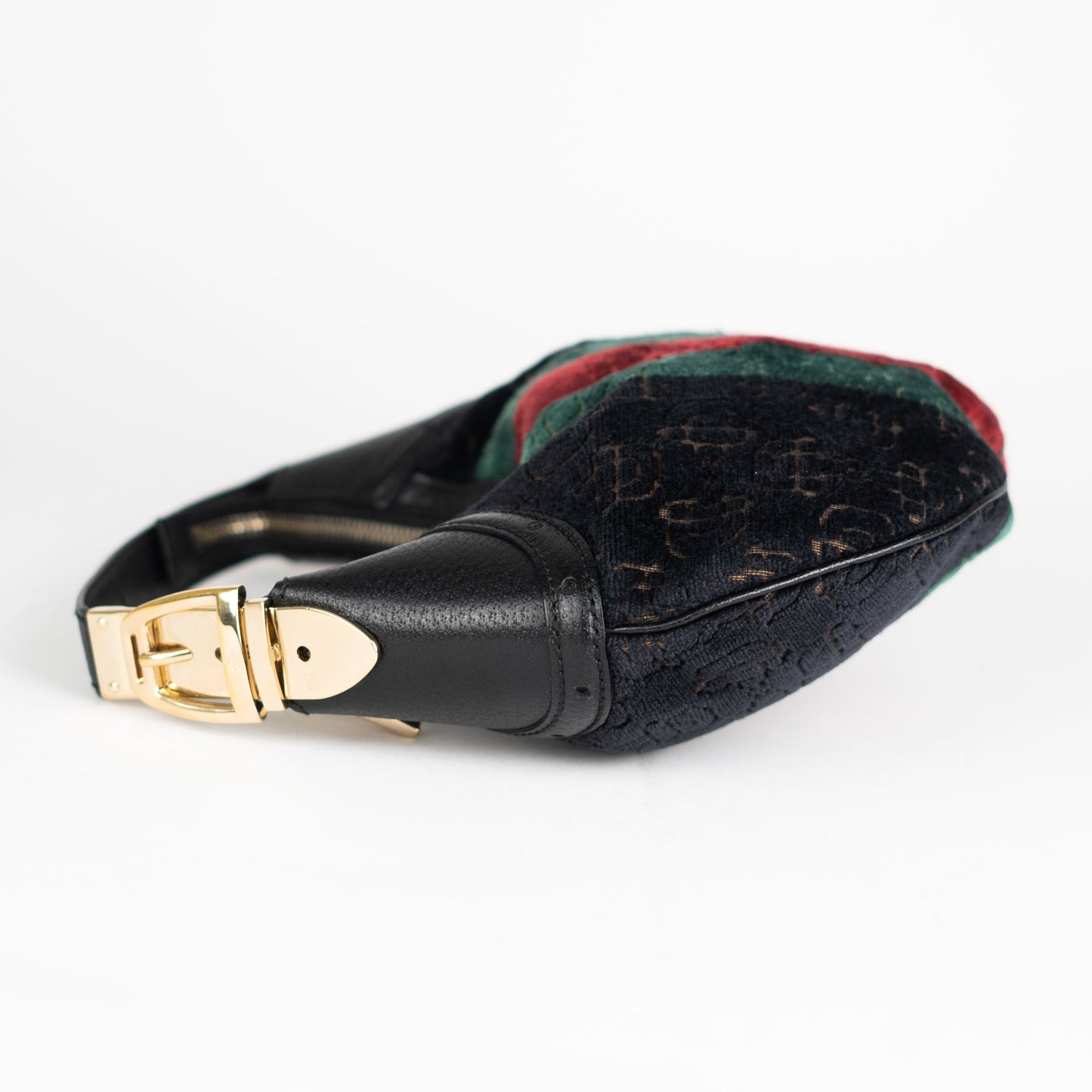 Gucci Velvet Horsebit Embossed Glam Hobo Black