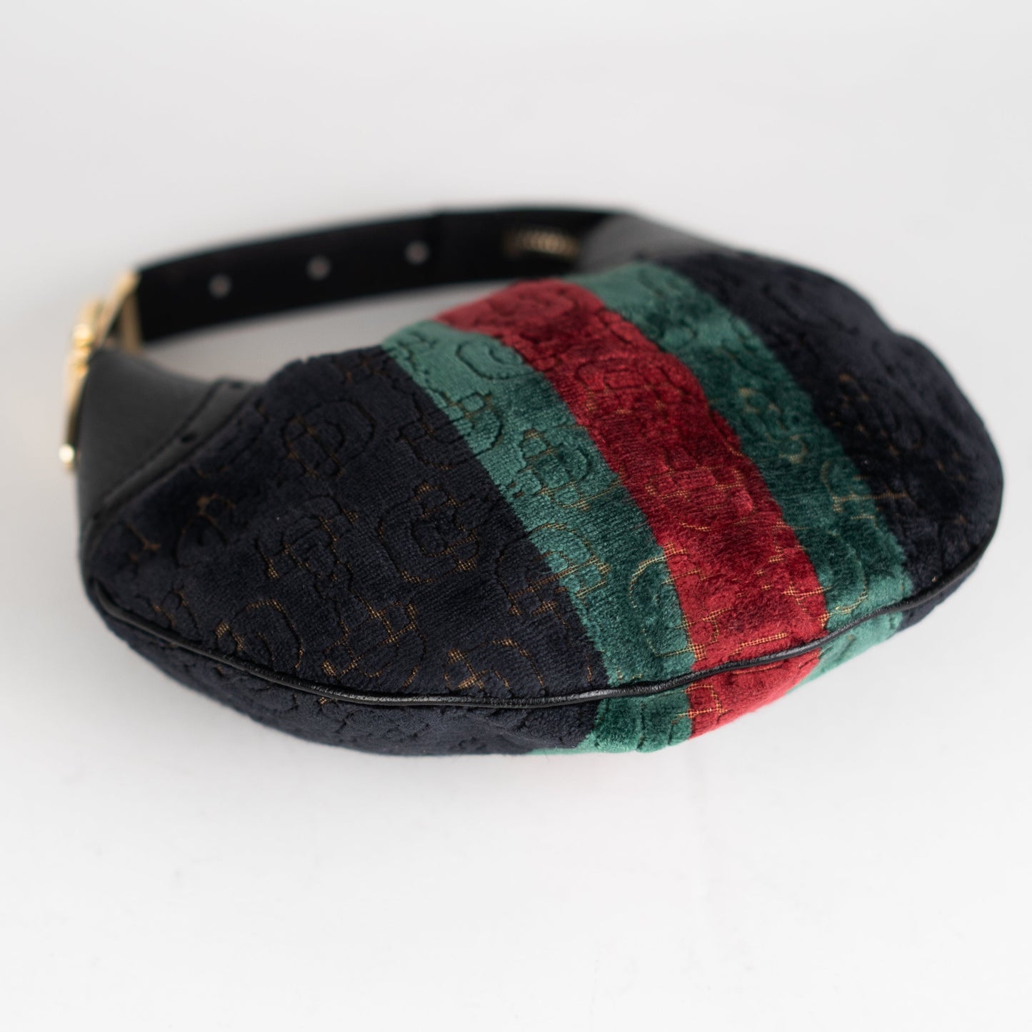 Gucci Velvet Horsebit Embossed Glam Hobo Black