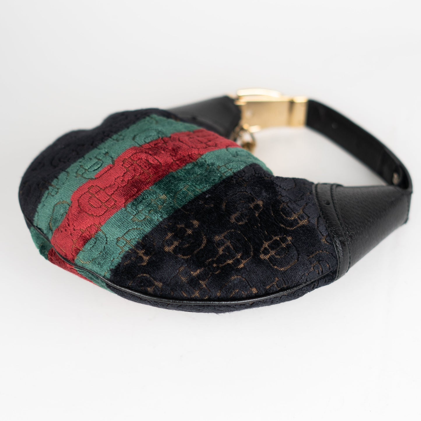 Gucci Velvet Horsebit Embossed Glam Hobo Black
