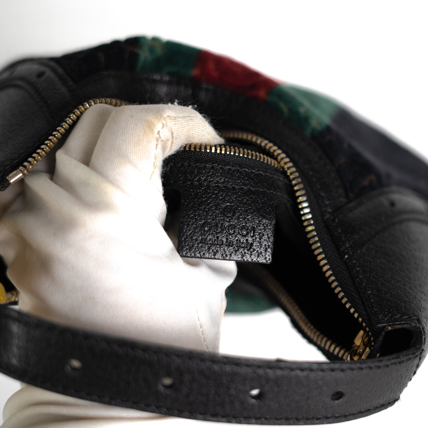 Gucci Velvet Horsebit Embossed Glam Hobo Black