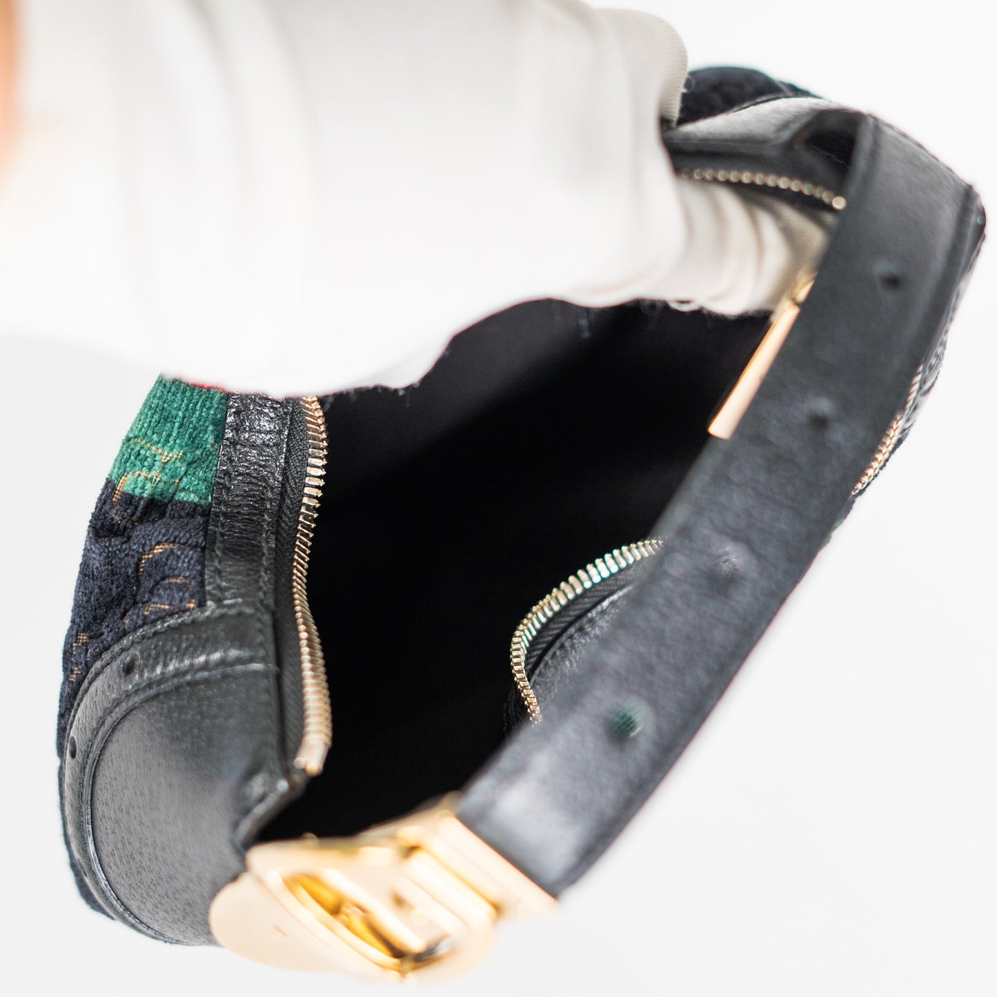 Gucci Velvet Horsebit Embossed Glam Hobo Black