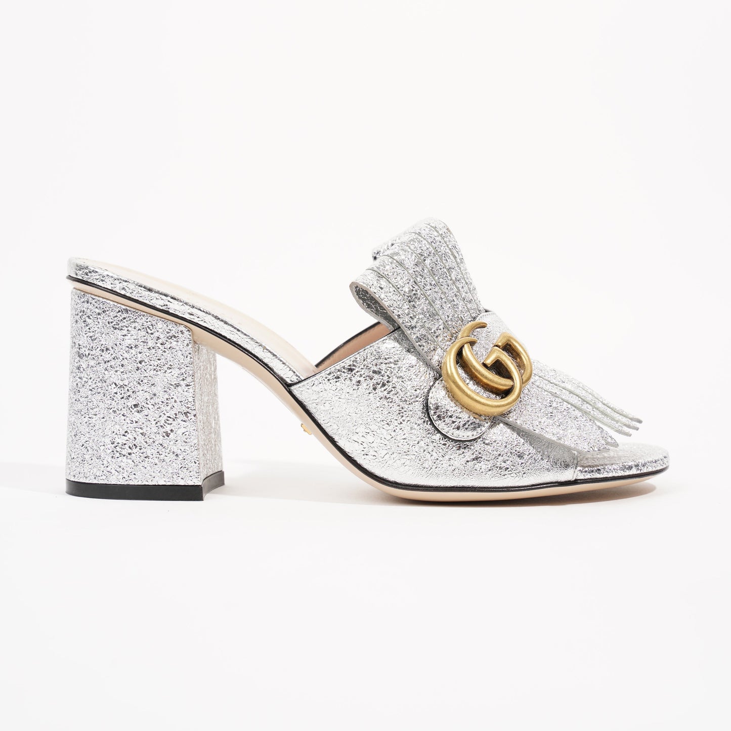 Gucci Womens Marmont Fringe Sandal Silver EU 38 / UK 5