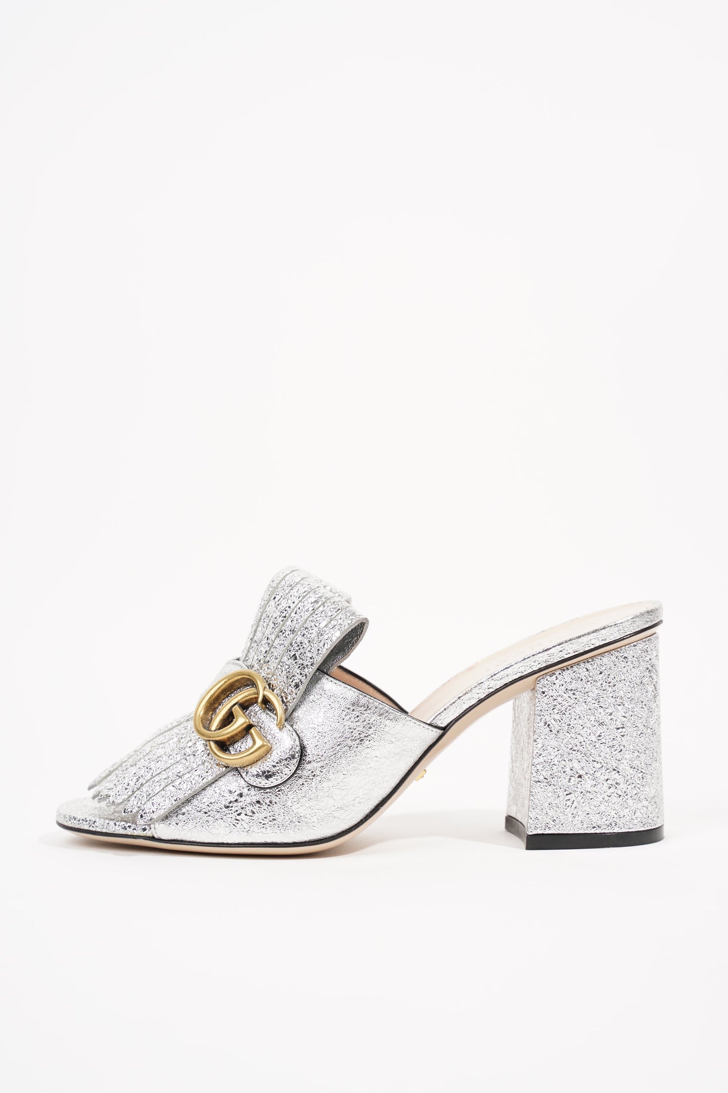 Gucci Womens Marmont Fringe Sandal Silver EU 38 / UK 5