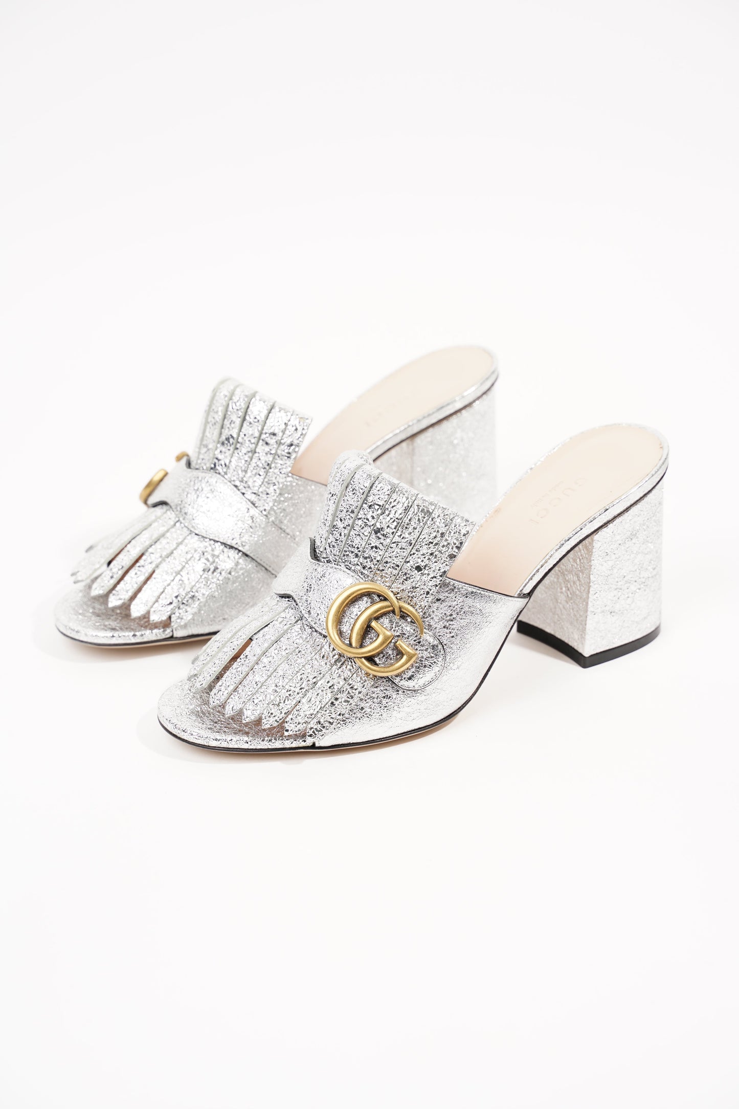 Gucci Womens Marmont Fringe Sandal Silver EU 38 / UK 5