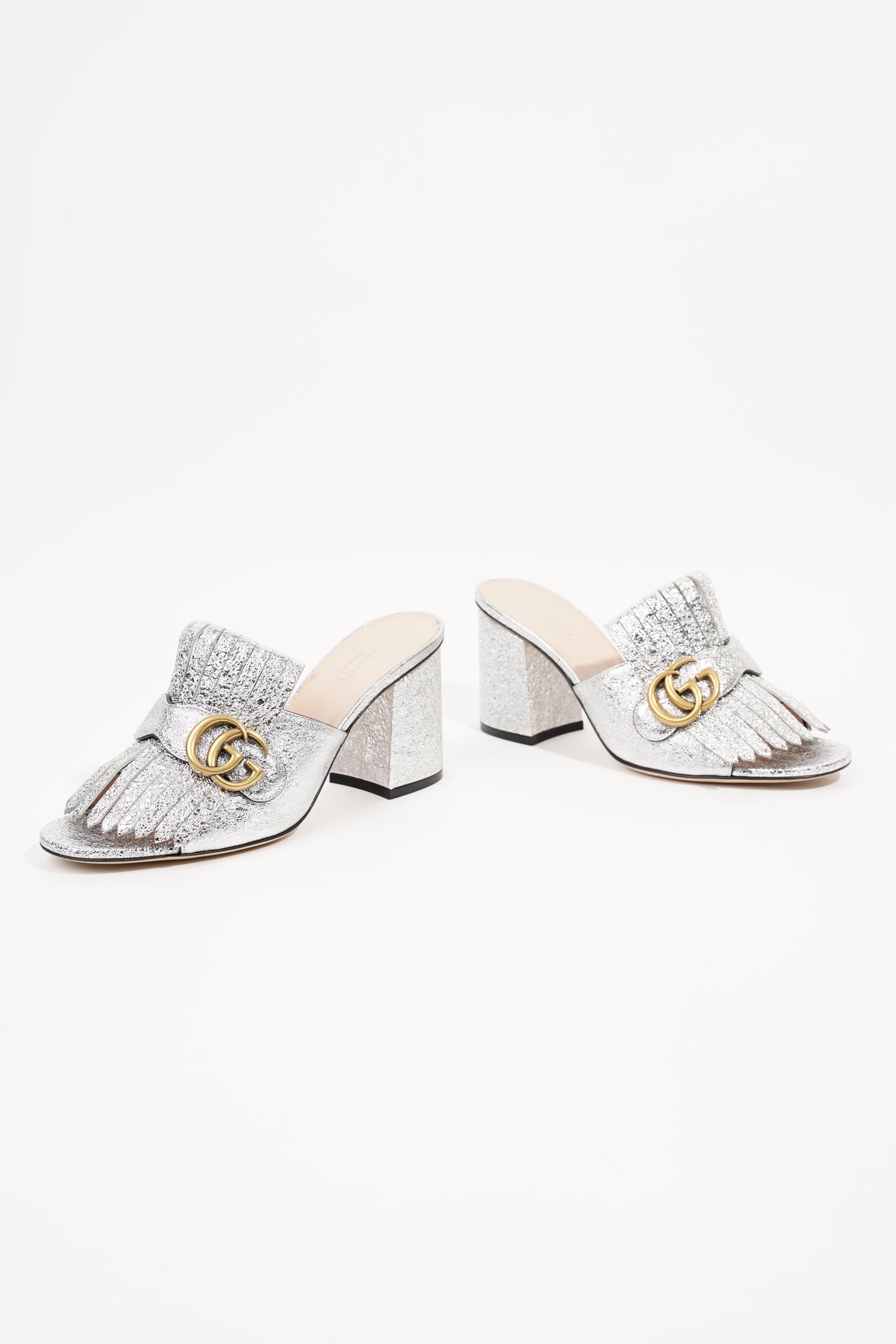 Gucci Womens Marmont Fringe Sandal Silver EU 38 / UK 5