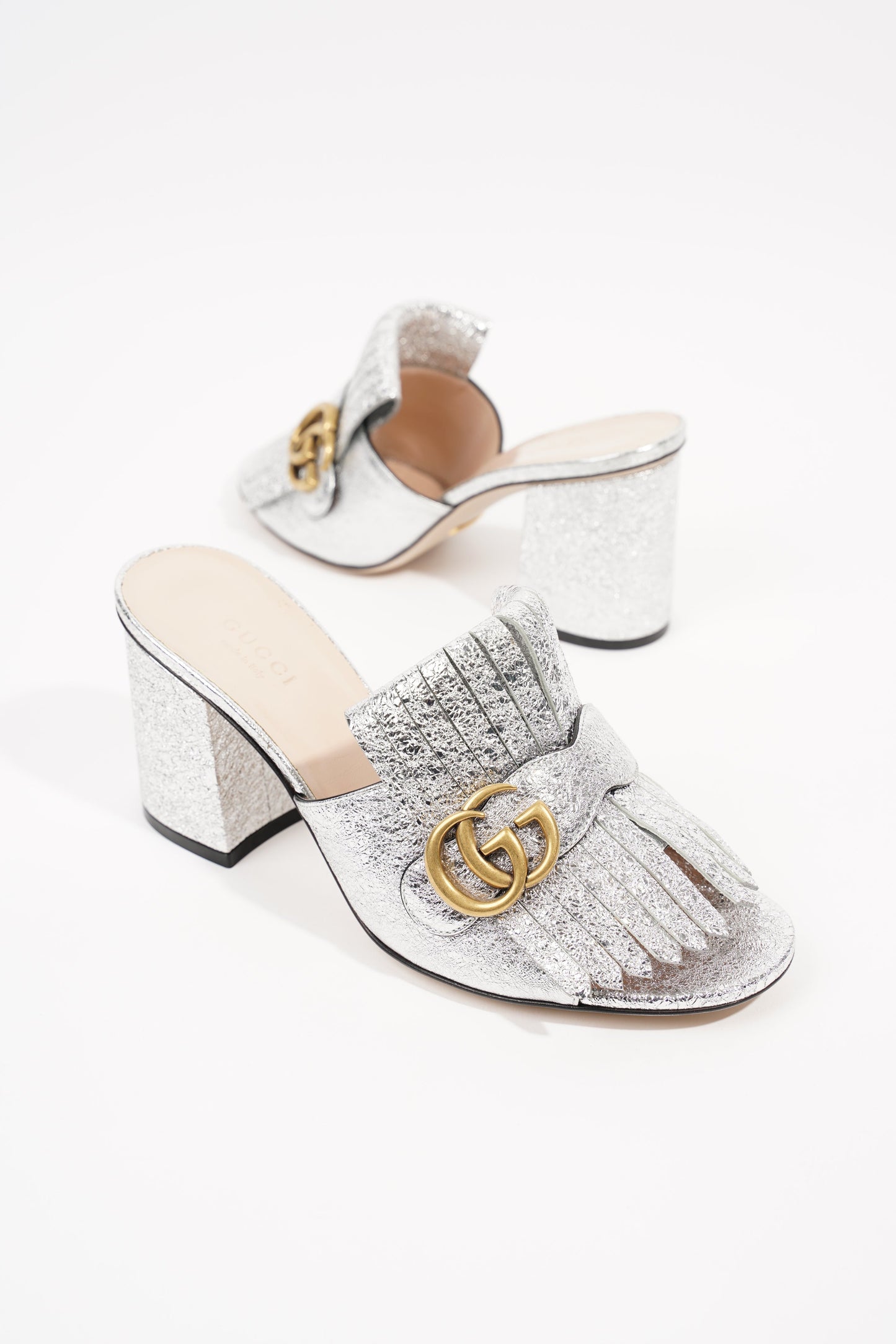 Gucci Womens Marmont Fringe Sandal Silver EU 38 / UK 5