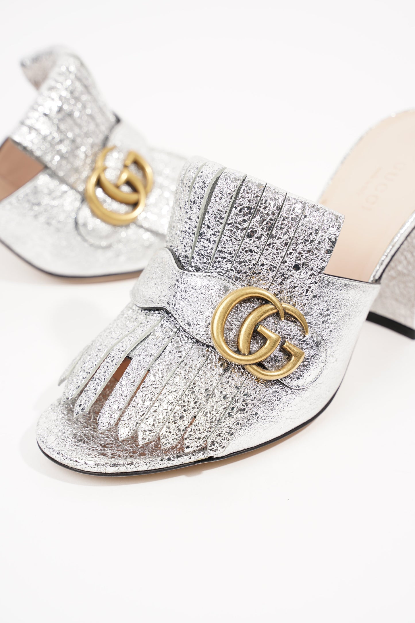 Gucci Womens Marmont Fringe Sandal Silver EU 38 / UK 5