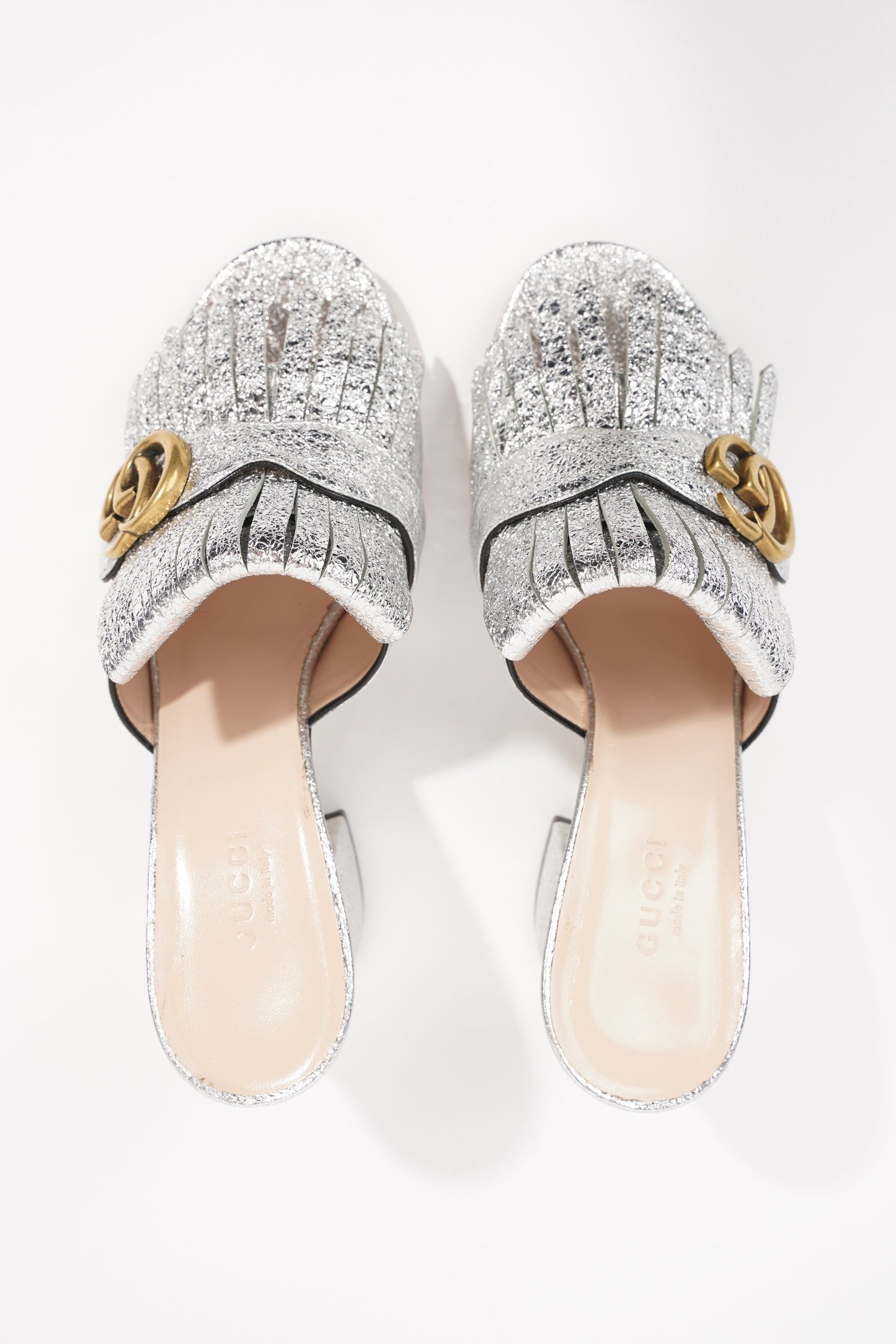 Gucci Womens Marmont Fringe Sandal Silver EU 38 / UK 5