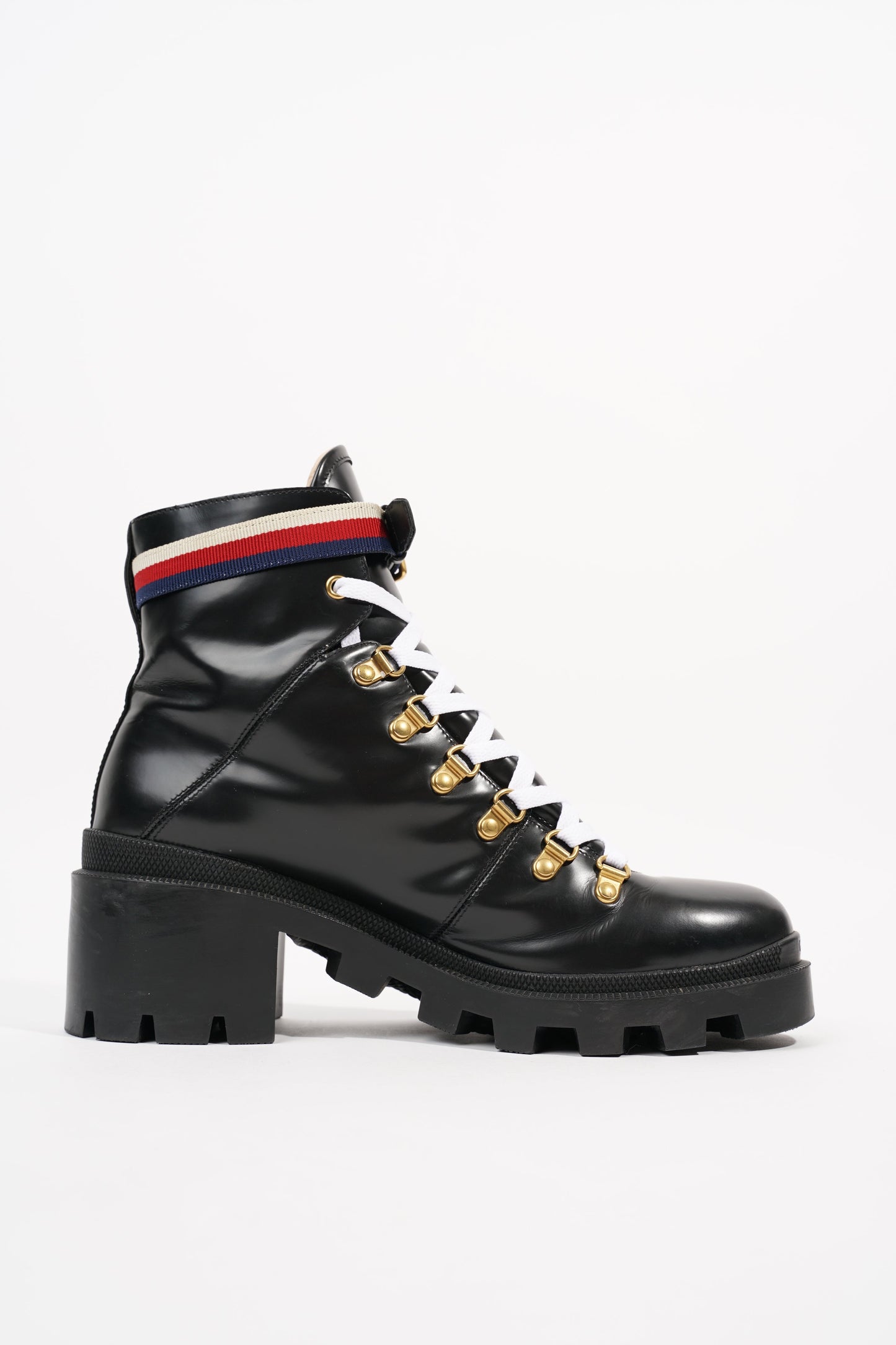 Gucci Womens Leather Ankle Boot With Sylvie Web Black EU 42 / UK 9