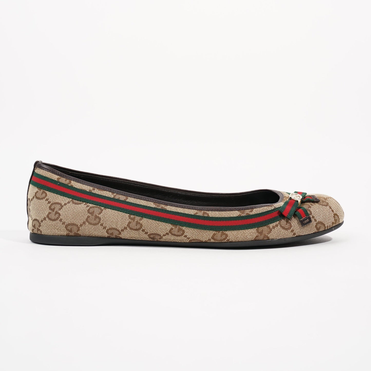 Gucci Womens Mayfair GG Canvas Web Bow Ballerina Pump Beige EU 38 / UK 5
