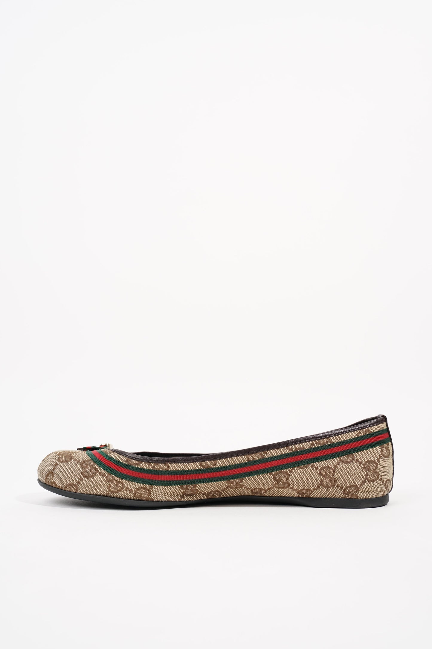 Gucci Womens Mayfair GG Canvas Web Bow Ballerina Pump Beige EU 38 / UK 5
