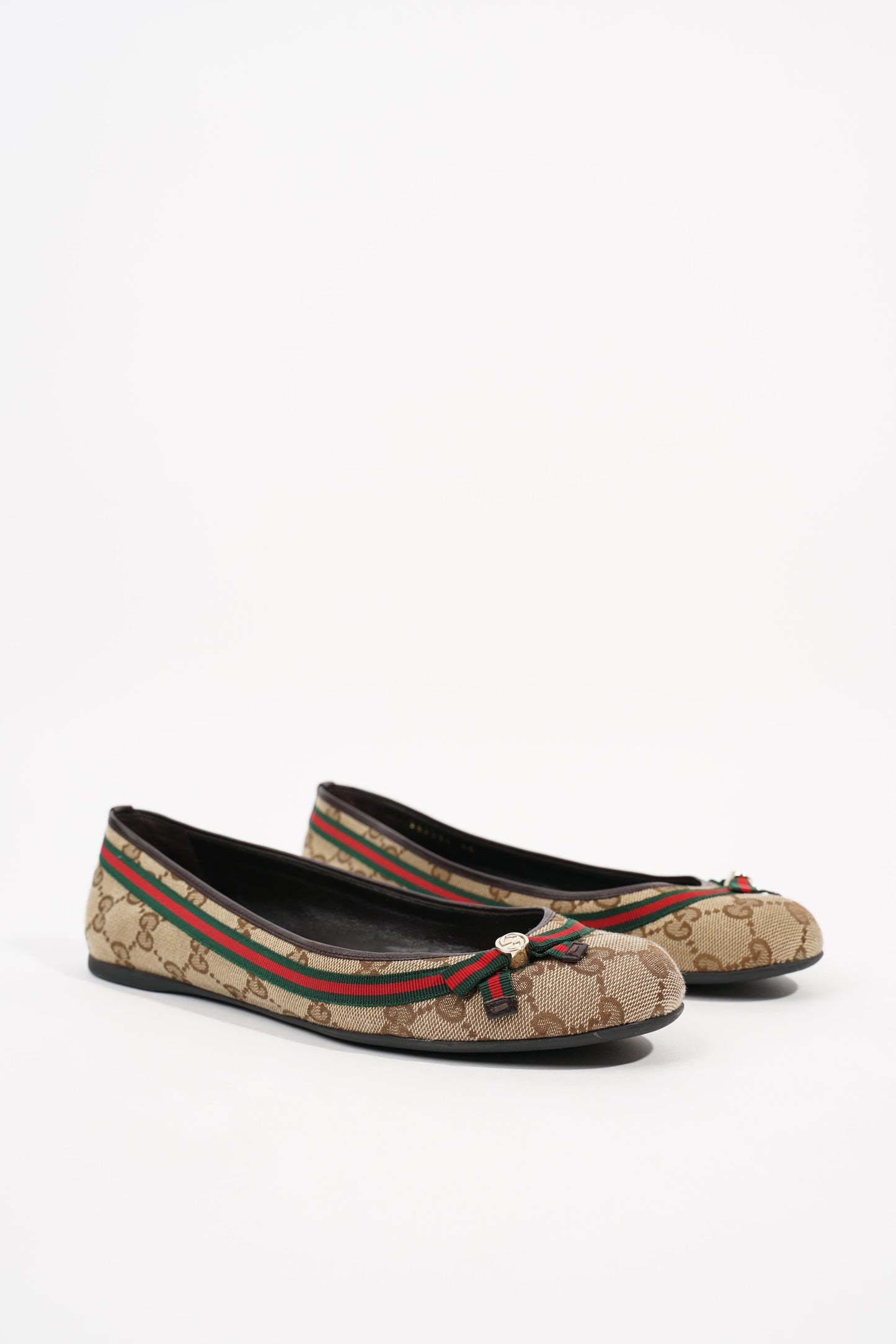 Gucci Womens Mayfair GG Canvas Web Bow Ballerina Pump Beige EU 38 / UK 5
