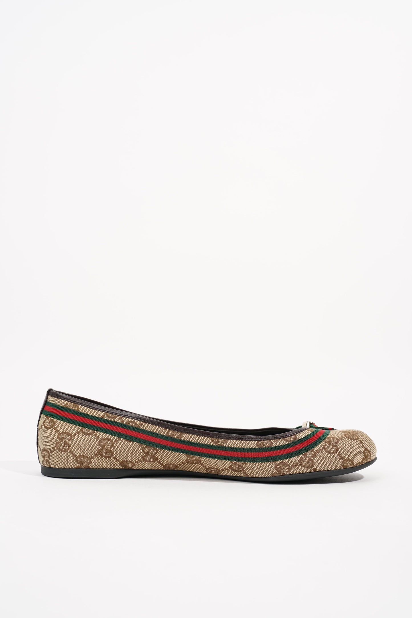 Gucci Womens Mayfair GG Canvas Web Bow Ballerina Pump Beige EU 38 / UK 5