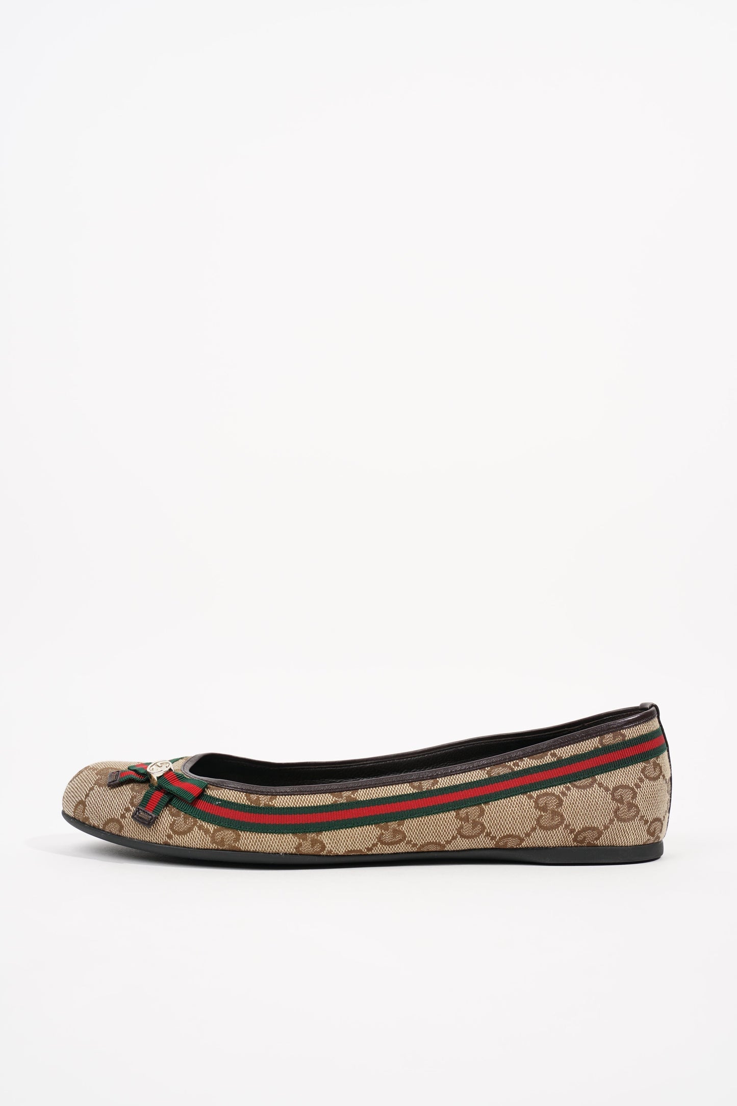 Gucci Womens Mayfair GG Canvas Web Bow Ballerina Pump Beige EU 38 / UK 5