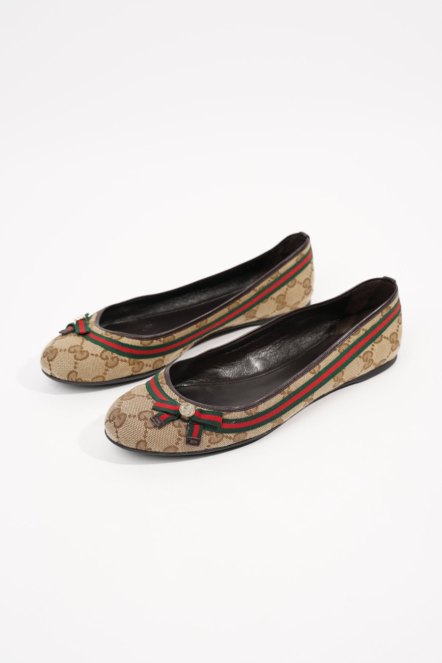 Gucci Womens Mayfair GG Canvas Web Bow Ballerina Pump Beige EU 38 / UK 5