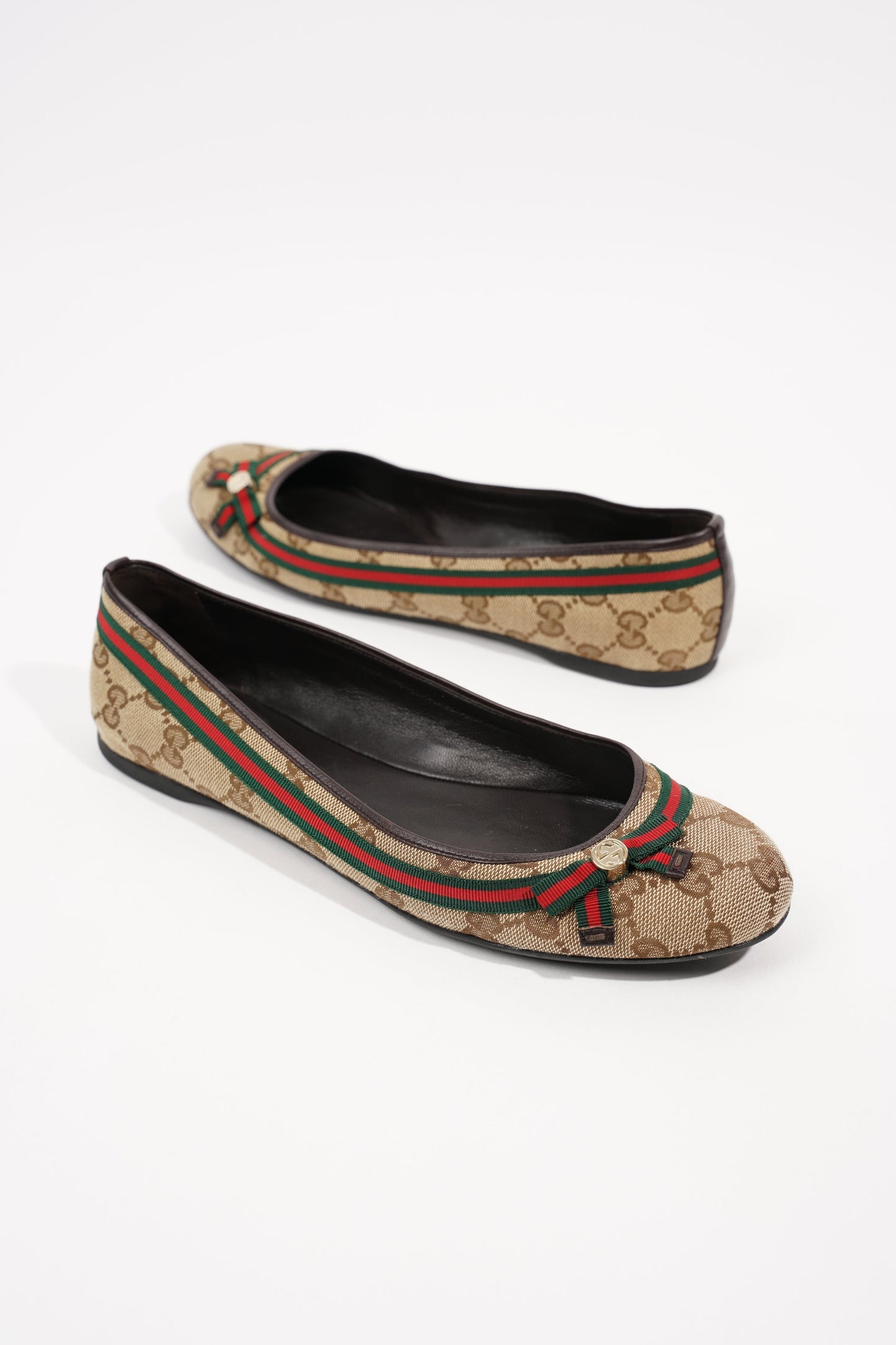 Gucci Womens Mayfair GG Canvas Web Bow Ballerina Pump Beige EU 38 / UK 5