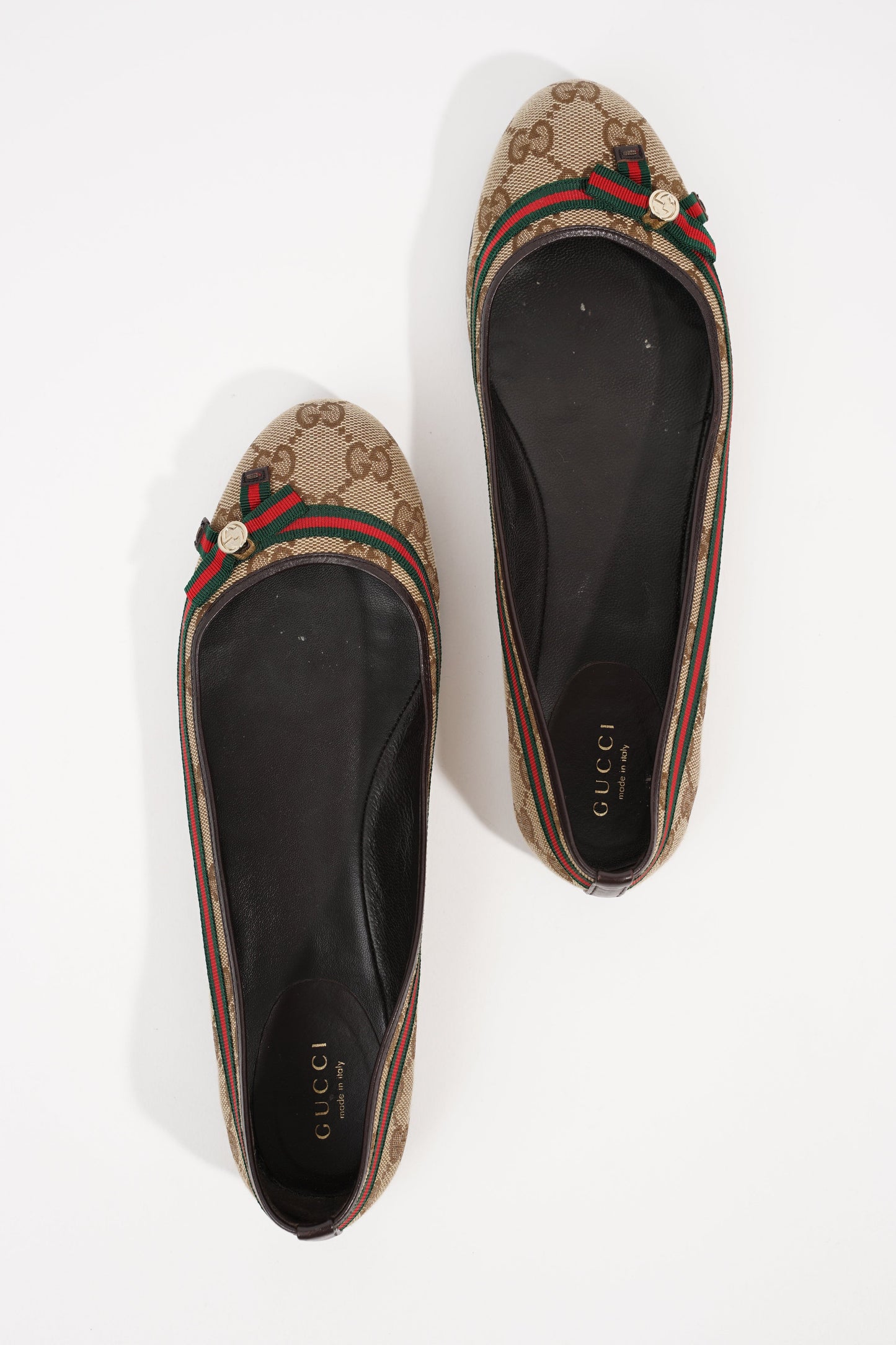 Gucci Womens Mayfair GG Canvas Web Bow Ballerina Pump Beige EU 38 / UK 5