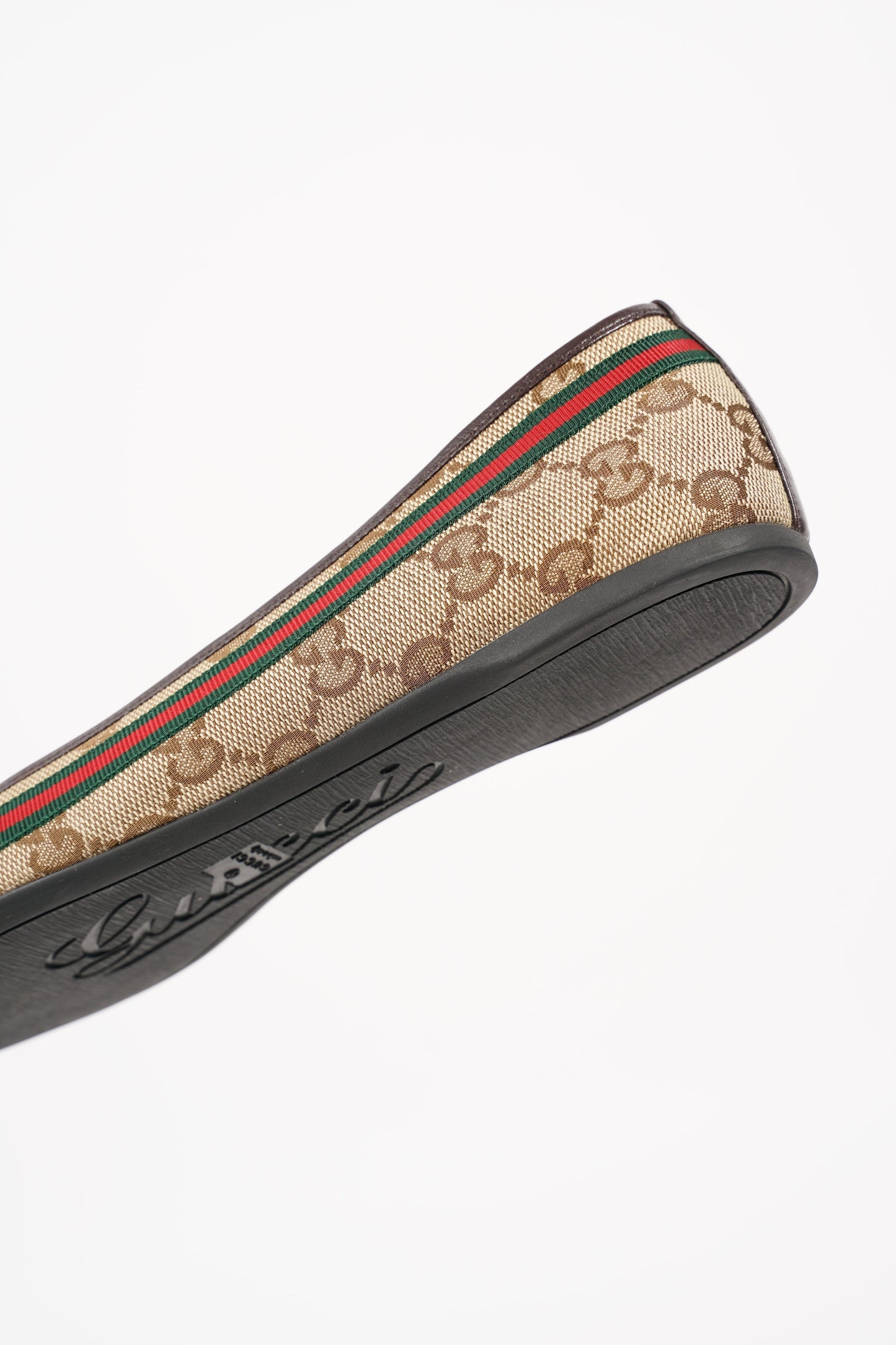 Gucci Womens Mayfair GG Canvas Web Bow Ballerina Pump Beige EU 38 / UK 5