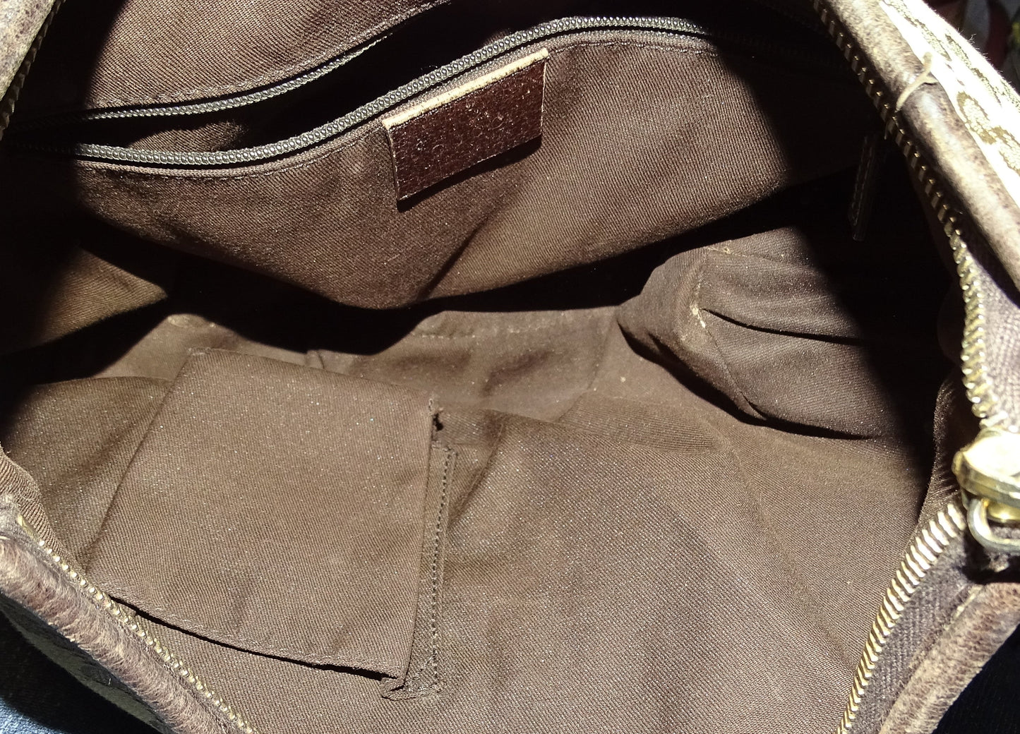 Gucci GG Canvas and Brown Leather Trim Abbey Shoulder Bag