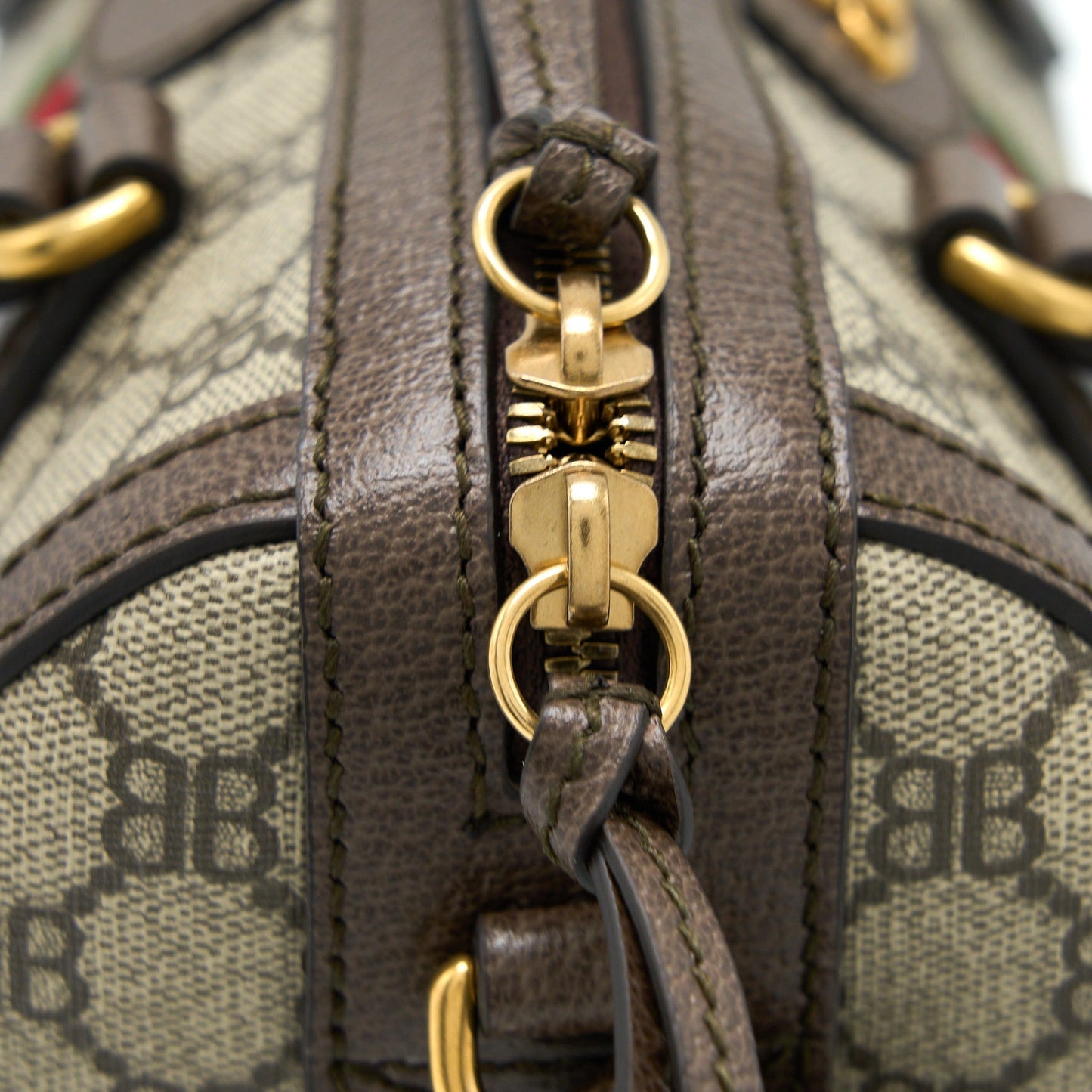 Balenciaga X Gucci Bowling Bag Canvas/Leather Brown Brushed GHW