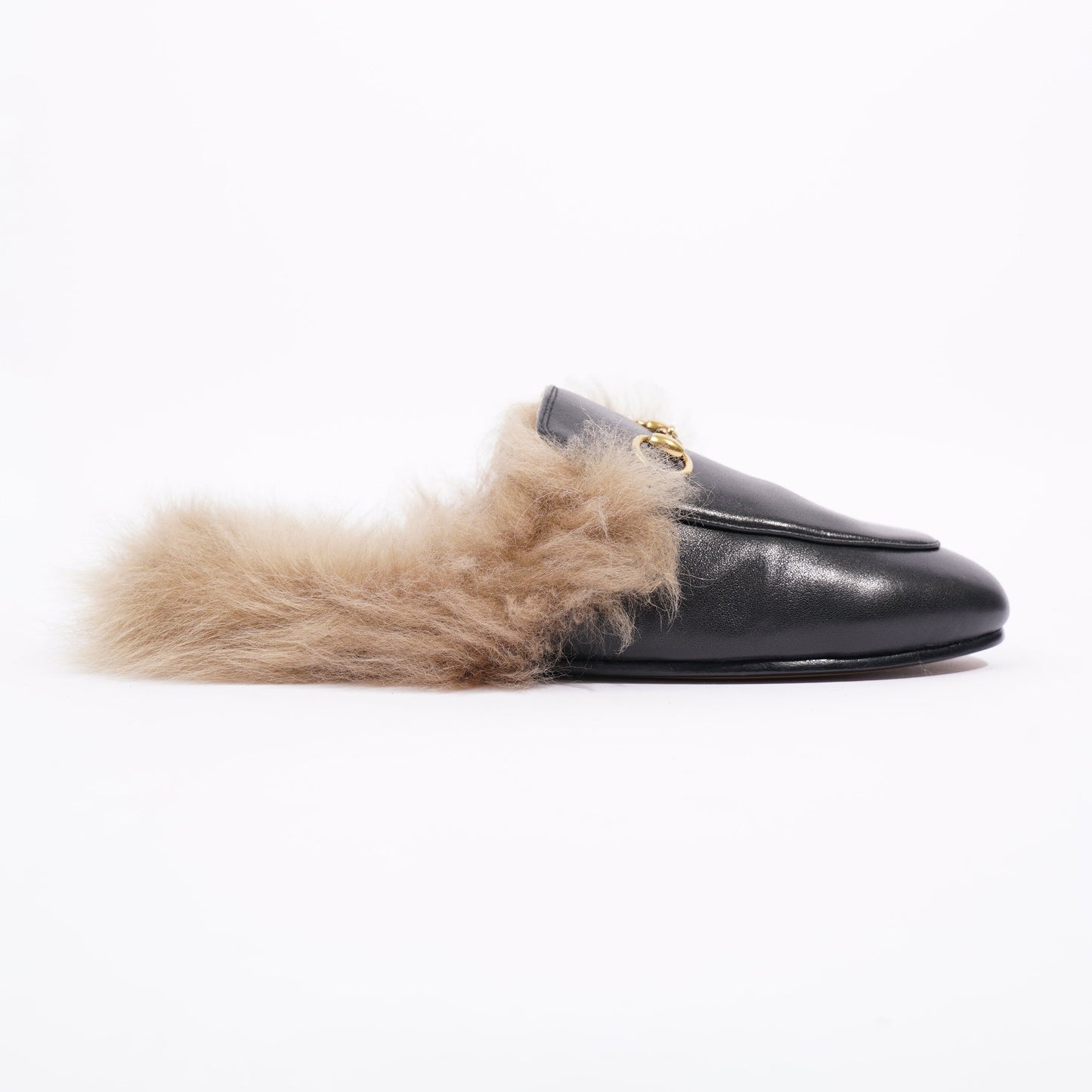 Gucci Womens Princetown Fur Mules Black / Gold EU 37 / UK 4