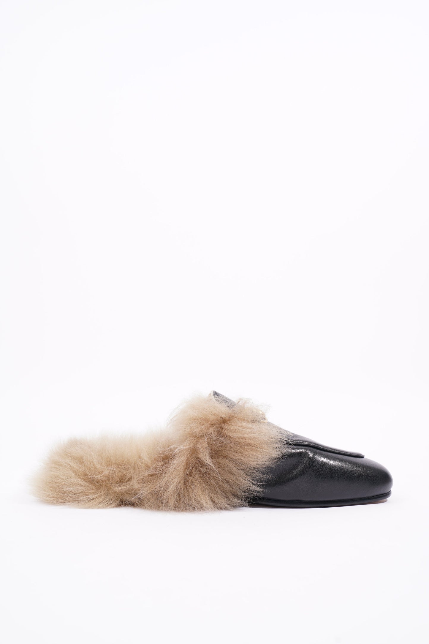 Gucci Womens Princetown Fur Mules Black / Gold EU 37 / UK 4