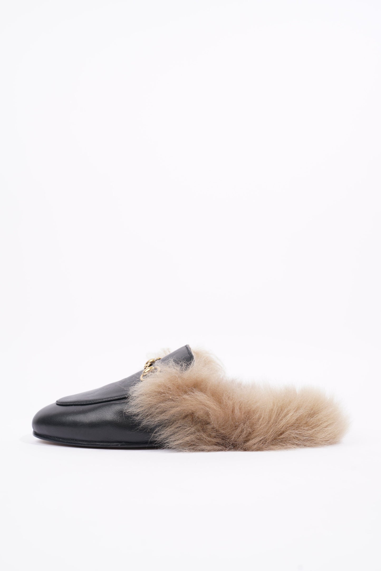 Gucci Womens Princetown Fur Mules Black / Gold EU 37 / UK 4