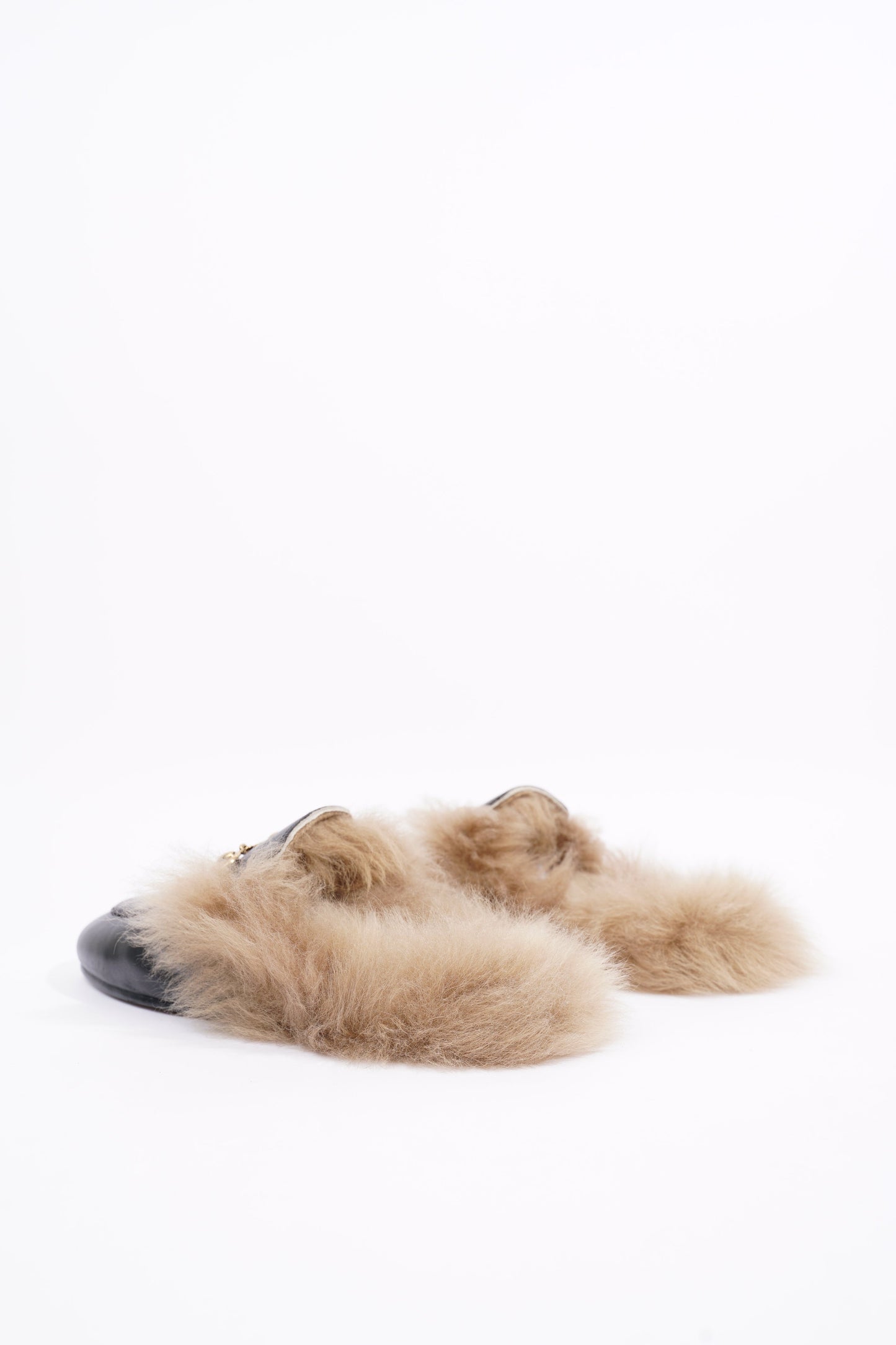 Gucci Womens Princetown Fur Mules Black / Gold EU 37 / UK 4