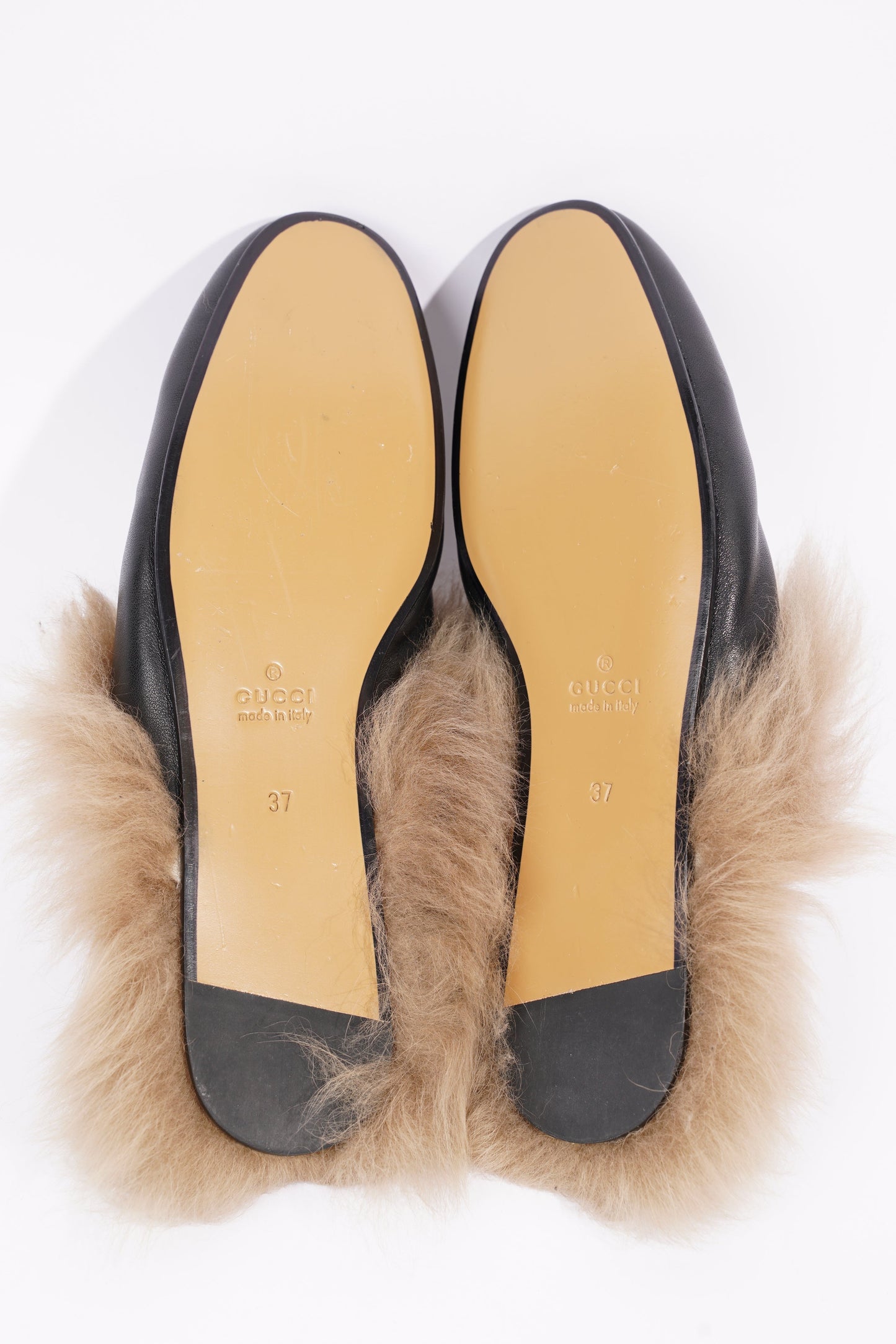Gucci Womens Princetown Fur Mules Black / Gold EU 37 / UK 4