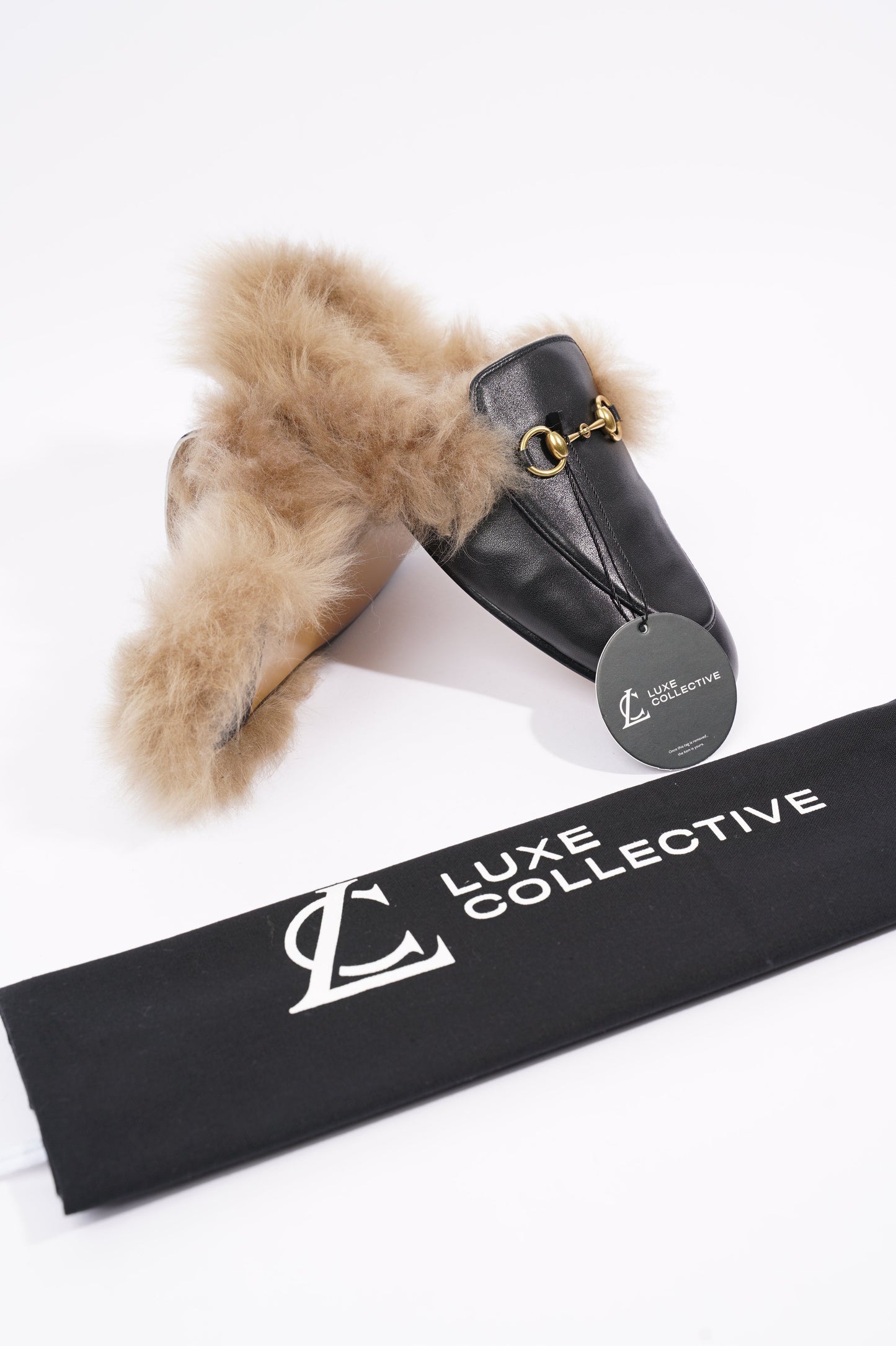 Gucci Womens Princetown Fur Mules Black / Gold EU 37 / UK 4
