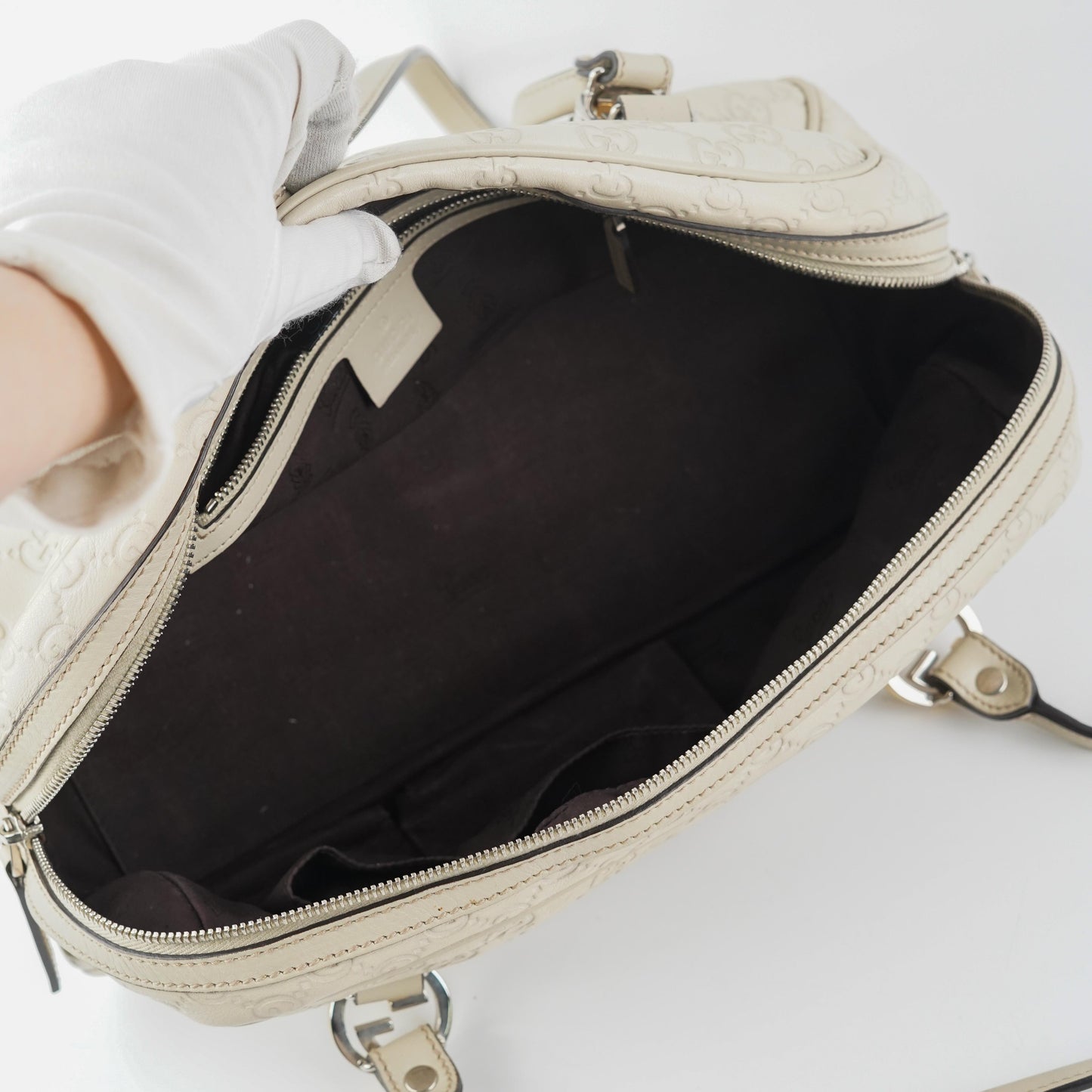 Gucci Guccissima Twin Shoulder Bag Off-White