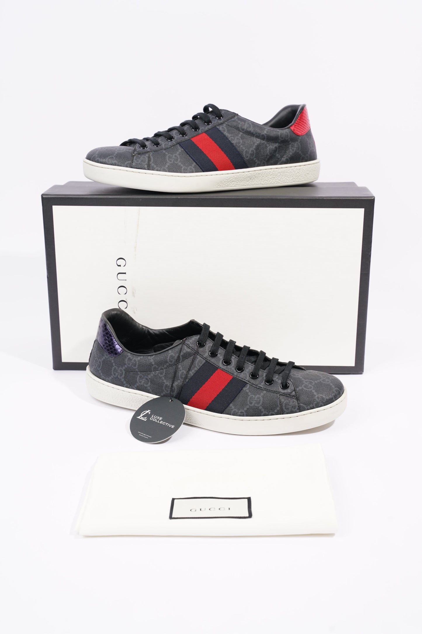 Gucci Mens Ace Black Supreme / Red / Navy EU 42.5 / UK 8.5