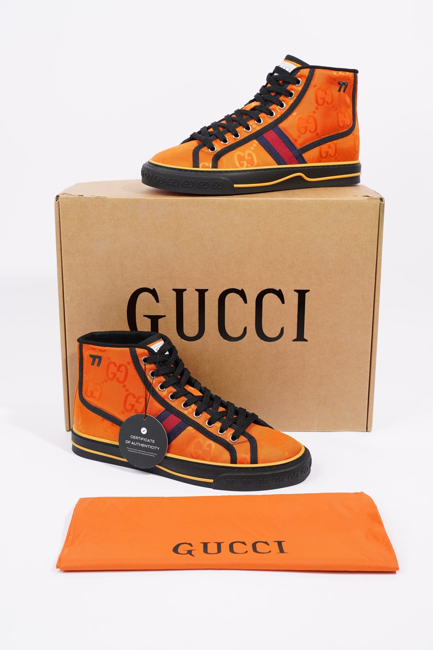 Gucci Mens Tennis 1977 High Top Sneaker Orange EU 40 / UK 6