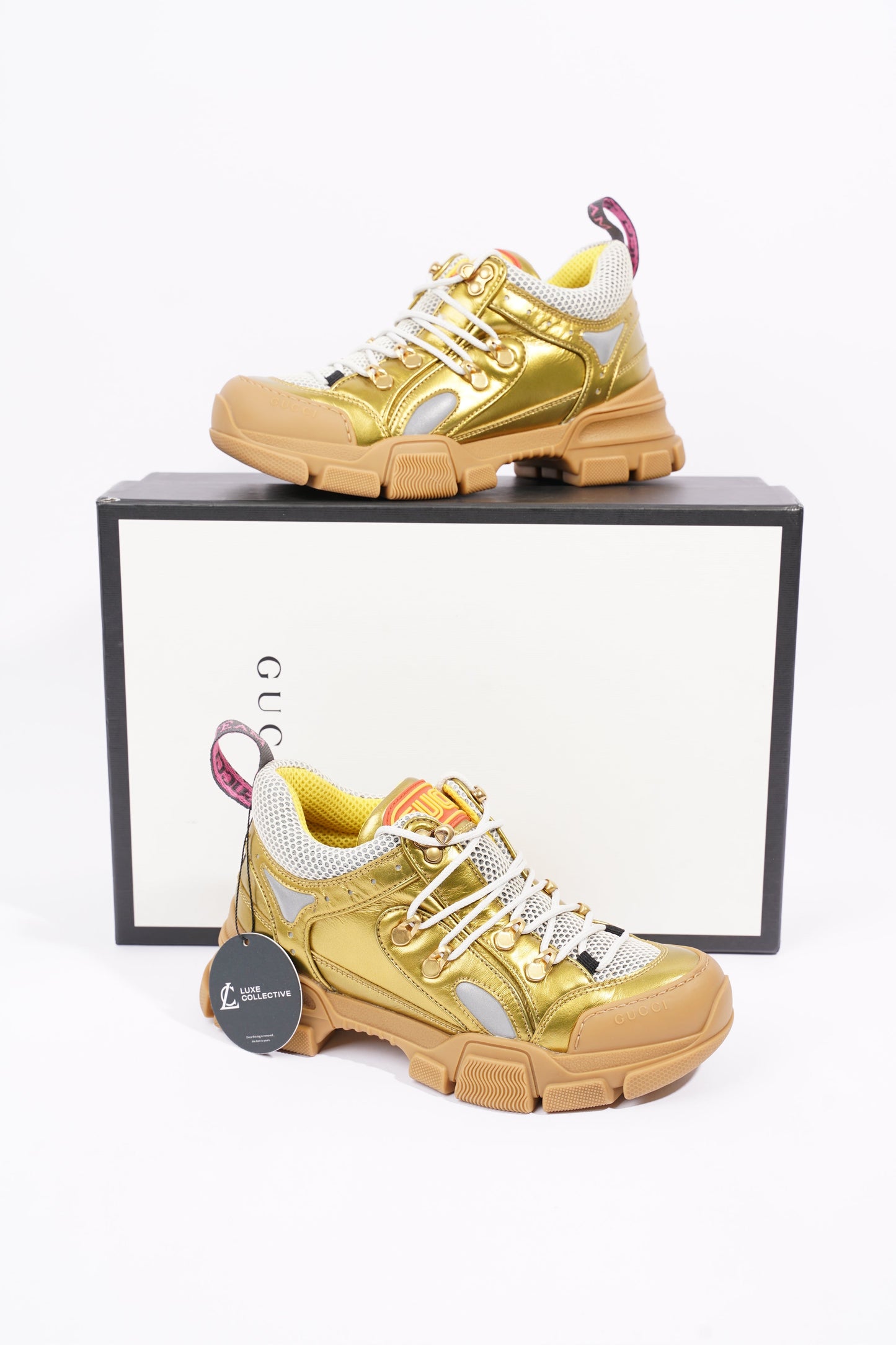 Gucci Womens Flashtrek Gold / White EU 37.5 / UK 4.5