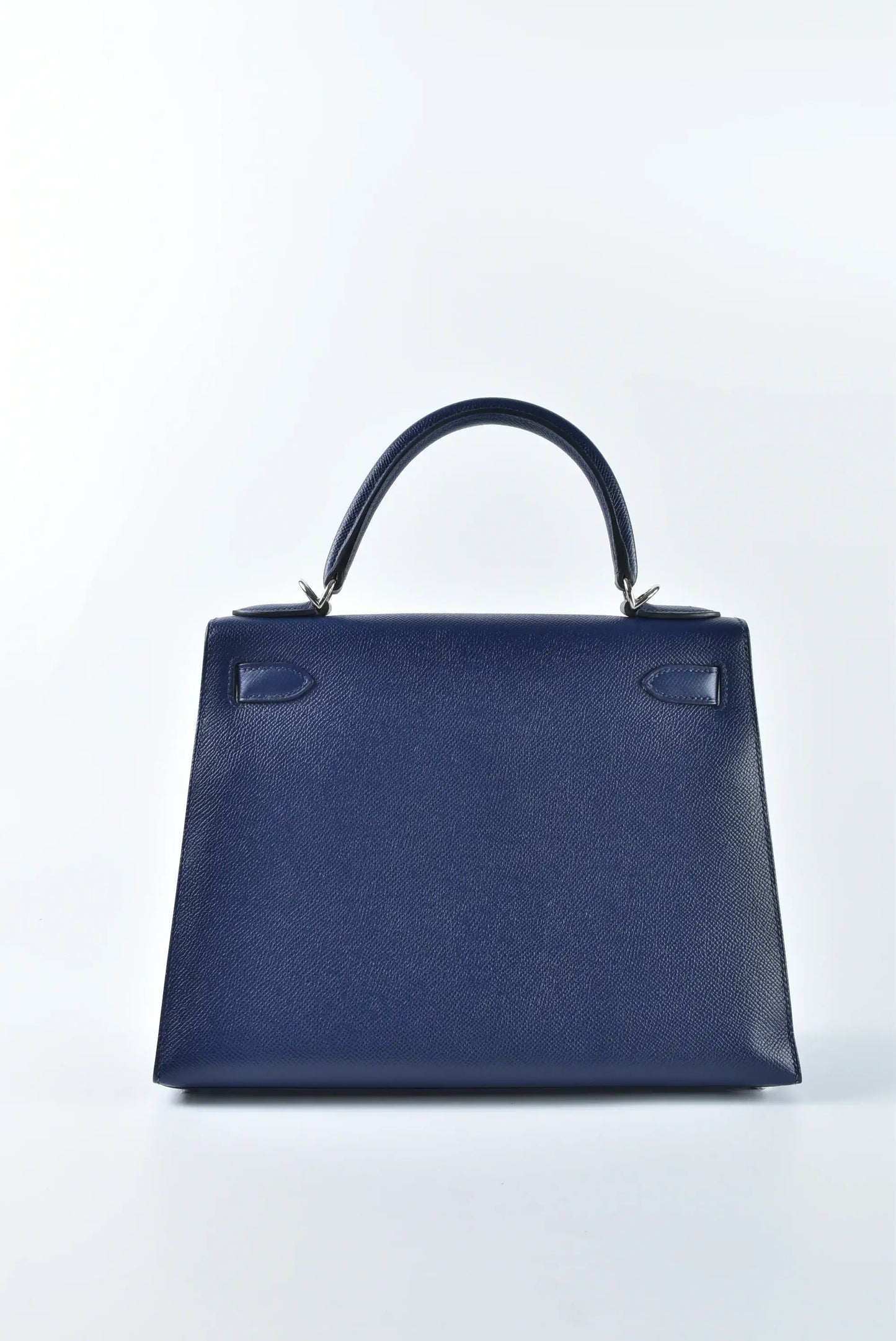 HERMES Kelly Bag Epsom Leather Handbag (25,28) navy  silver hardware