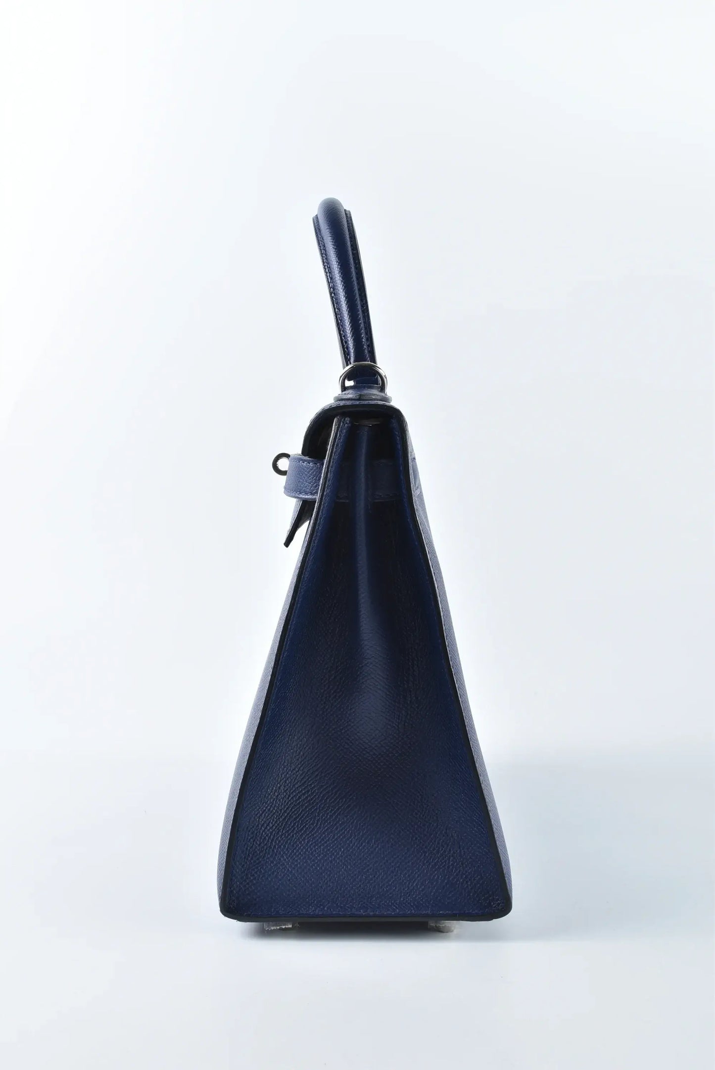 HERMES Kelly Bag Epsom Leather Handbag (25,28) navy  silver hardware