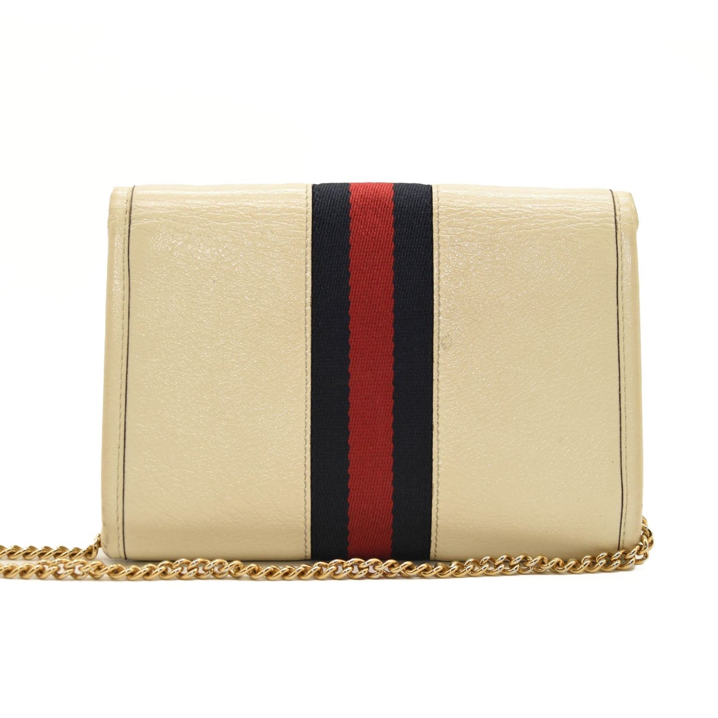 GUCCI Textured Calfskin Web Mini Rajah Slim Flap Shoulder Bag Mystic White