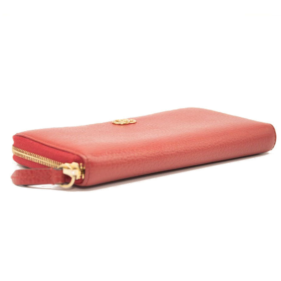 Gucci Calfskin GG Marmont Continental Zip Wallet Hibiscus Red