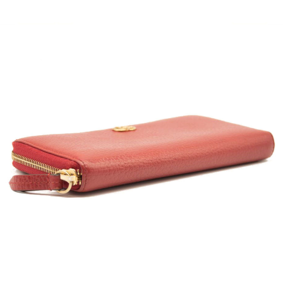 Gucci Calfskin GG Marmont Continental Zip Wallet Hibiscus Red