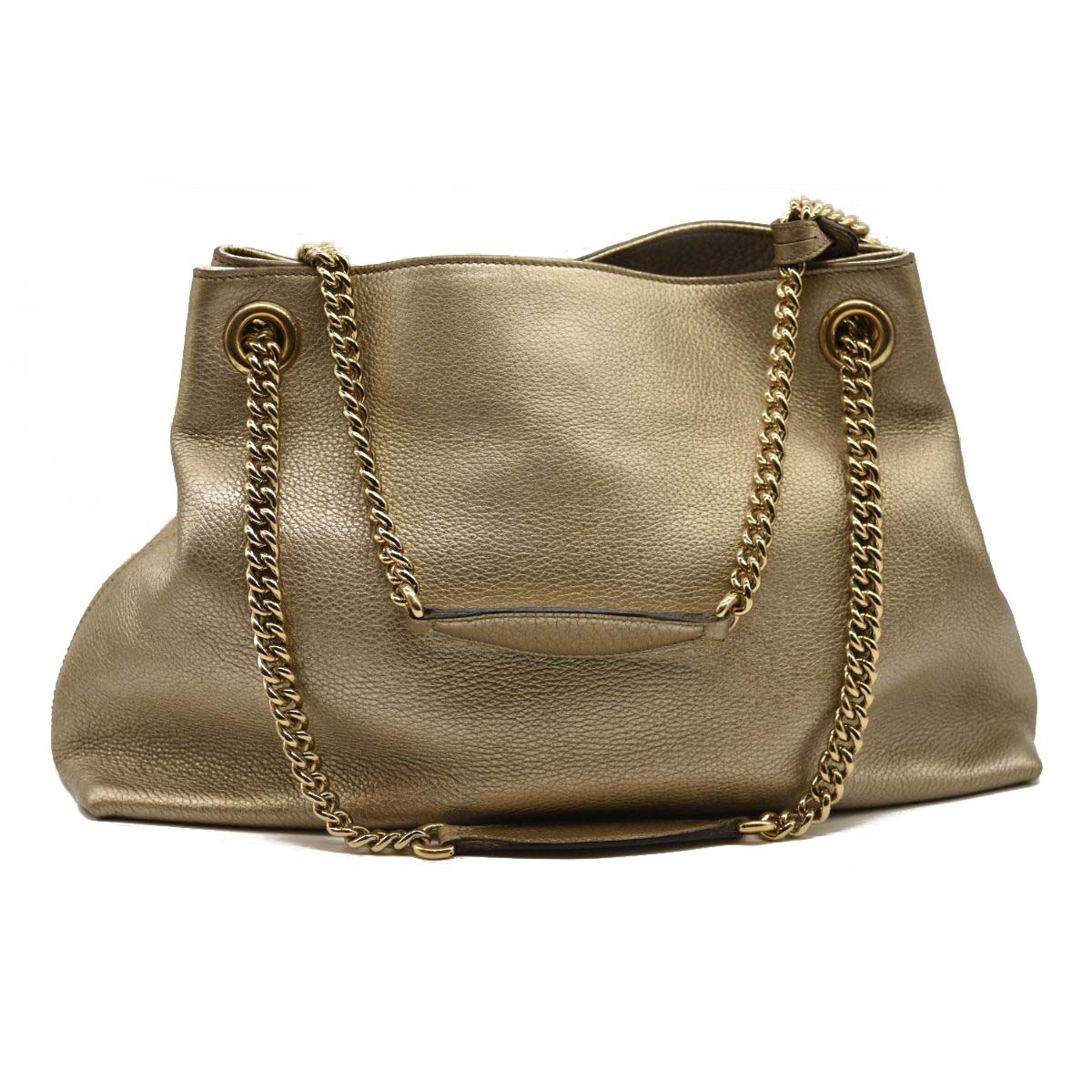Gucci Metallic Pebbled Calfskin Medium Soho Chain Shoulder Bag Golden Beige