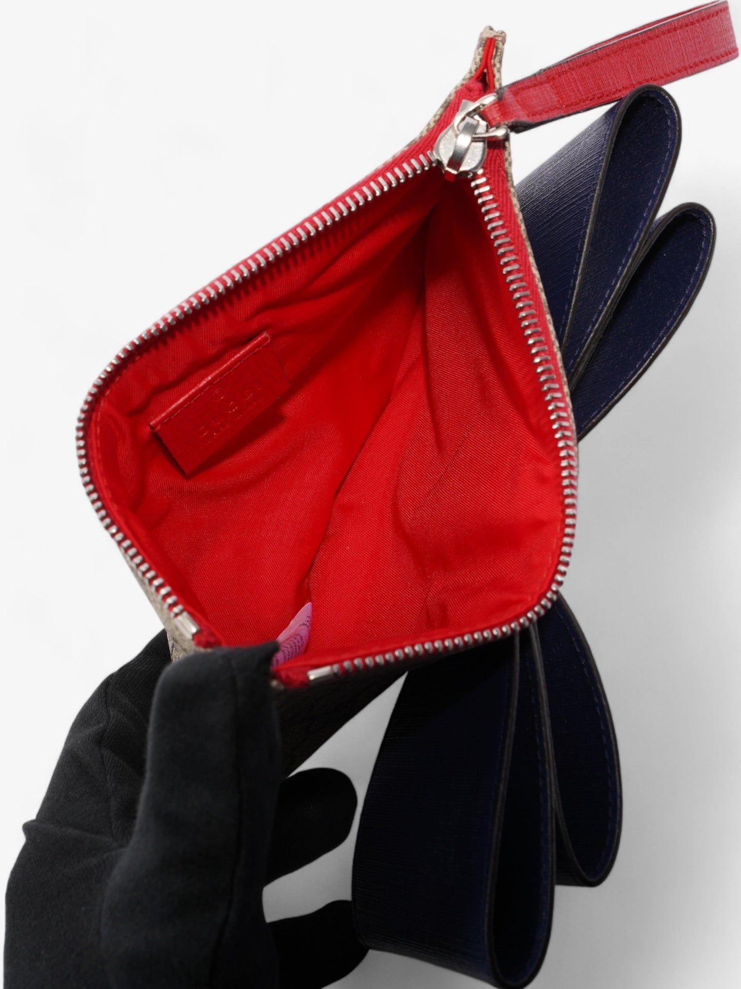 Gucci GG Bow Wristlet GG Supreme / Blue / Red Coated Canvas