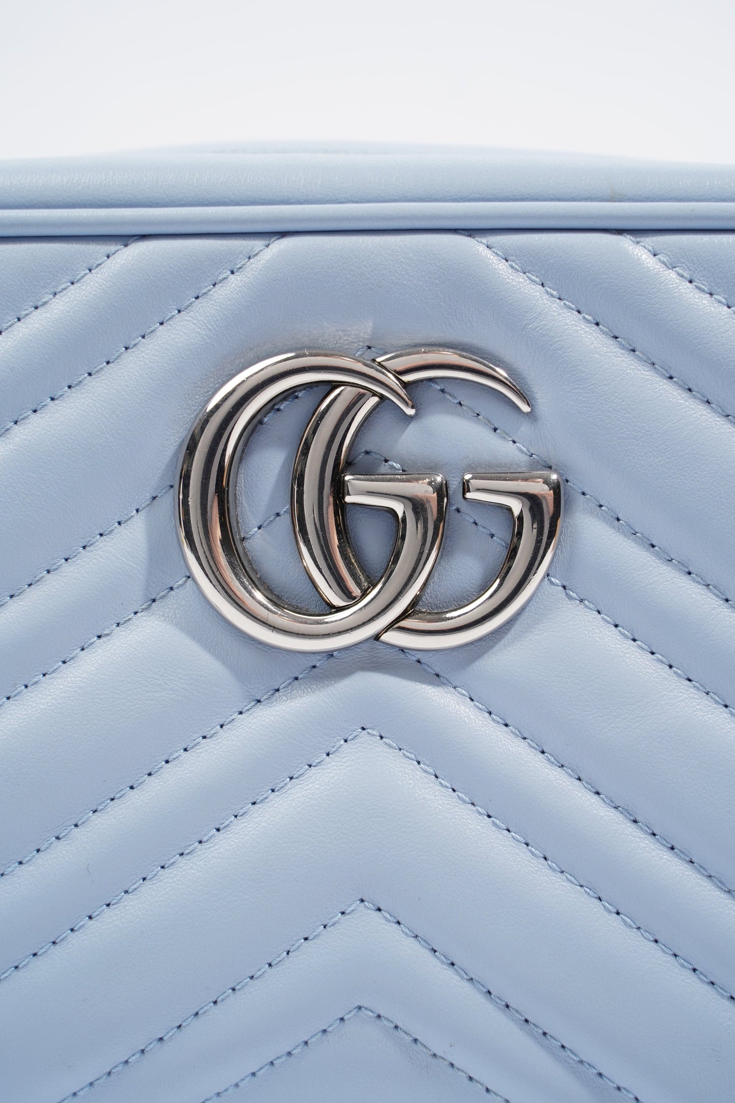 Gucci Marmont Zip Baby Blue Matelasse Leather Small