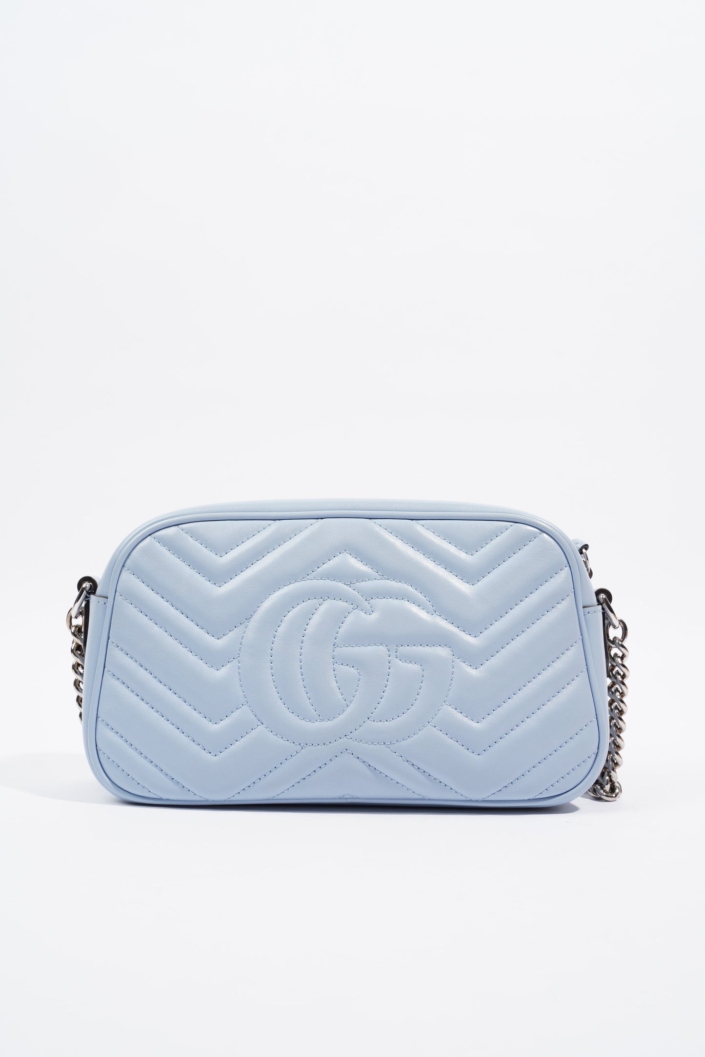 Gucci Marmont Zip Baby Blue Matelasse Leather Small
