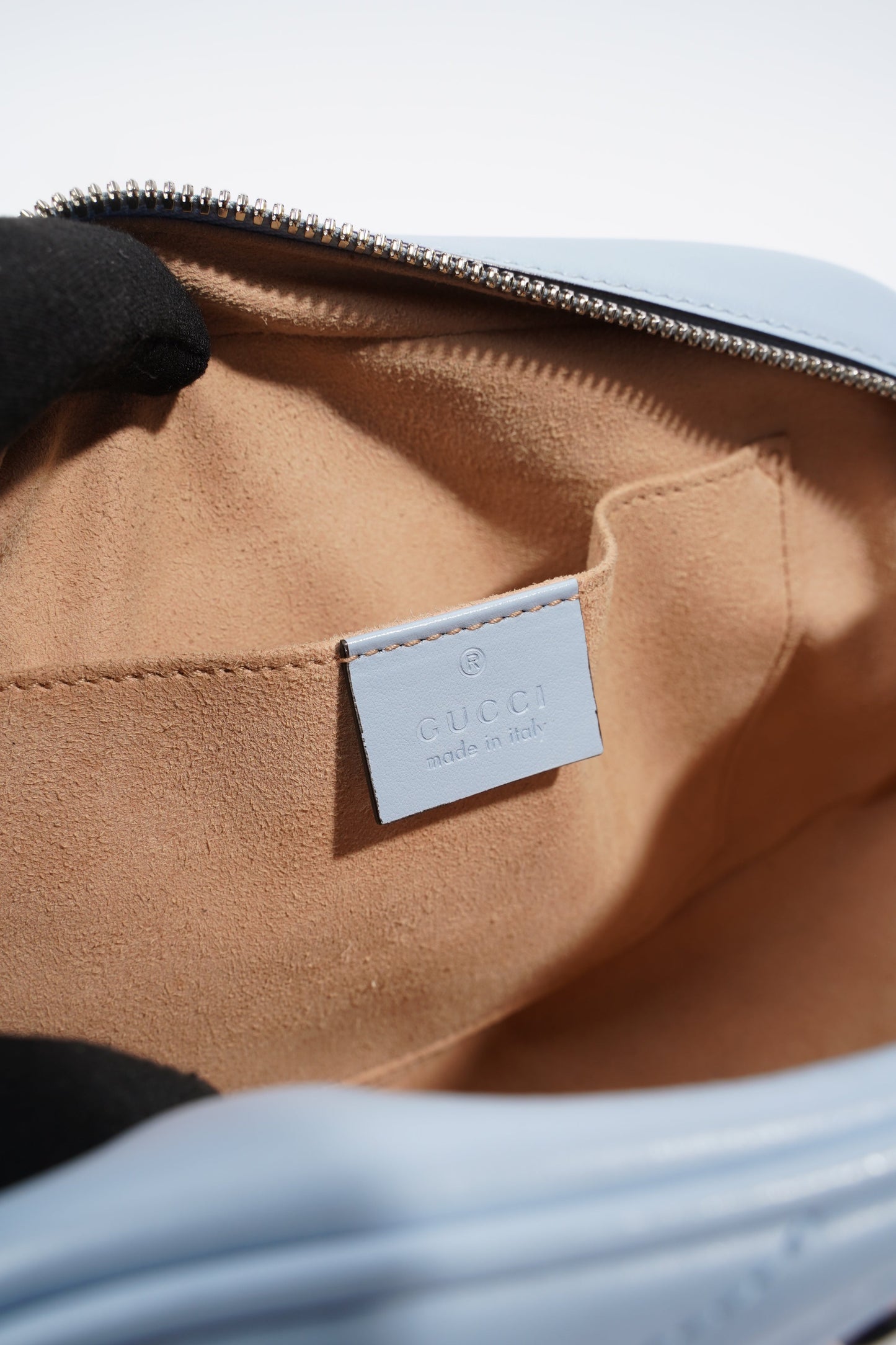 Gucci Marmont Zip Baby Blue Matelasse Leather Small