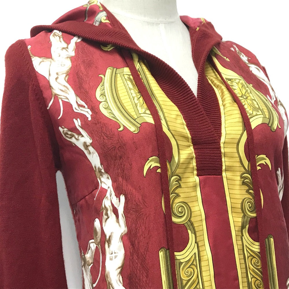 HERMES knit cashmere Red x yellow Tops shirt All-over print with hood 36