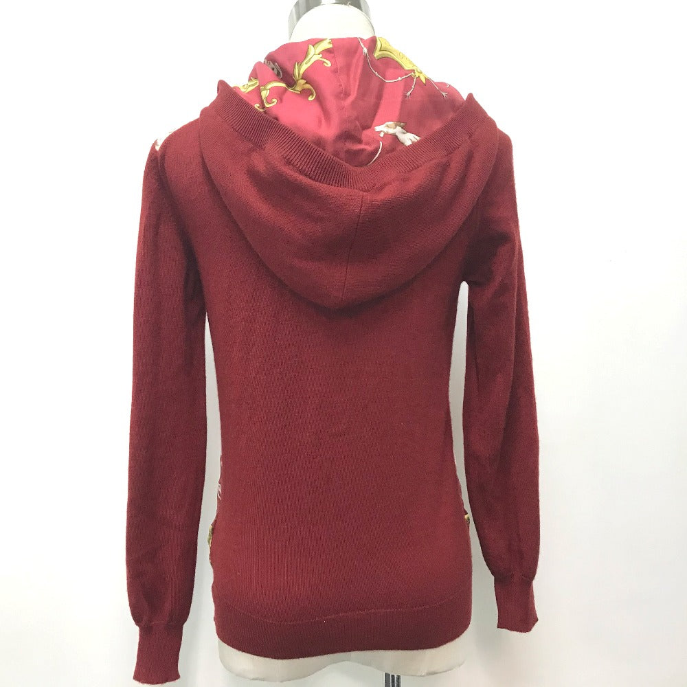HERMES knit cashmere Red x yellow Tops shirt All-over print with hood 36