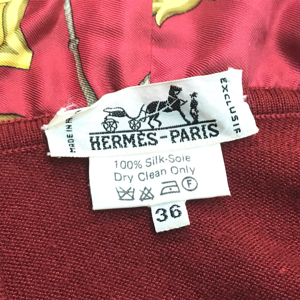 HERMES knit cashmere Red x yellow Tops shirt All-over print with hood 36