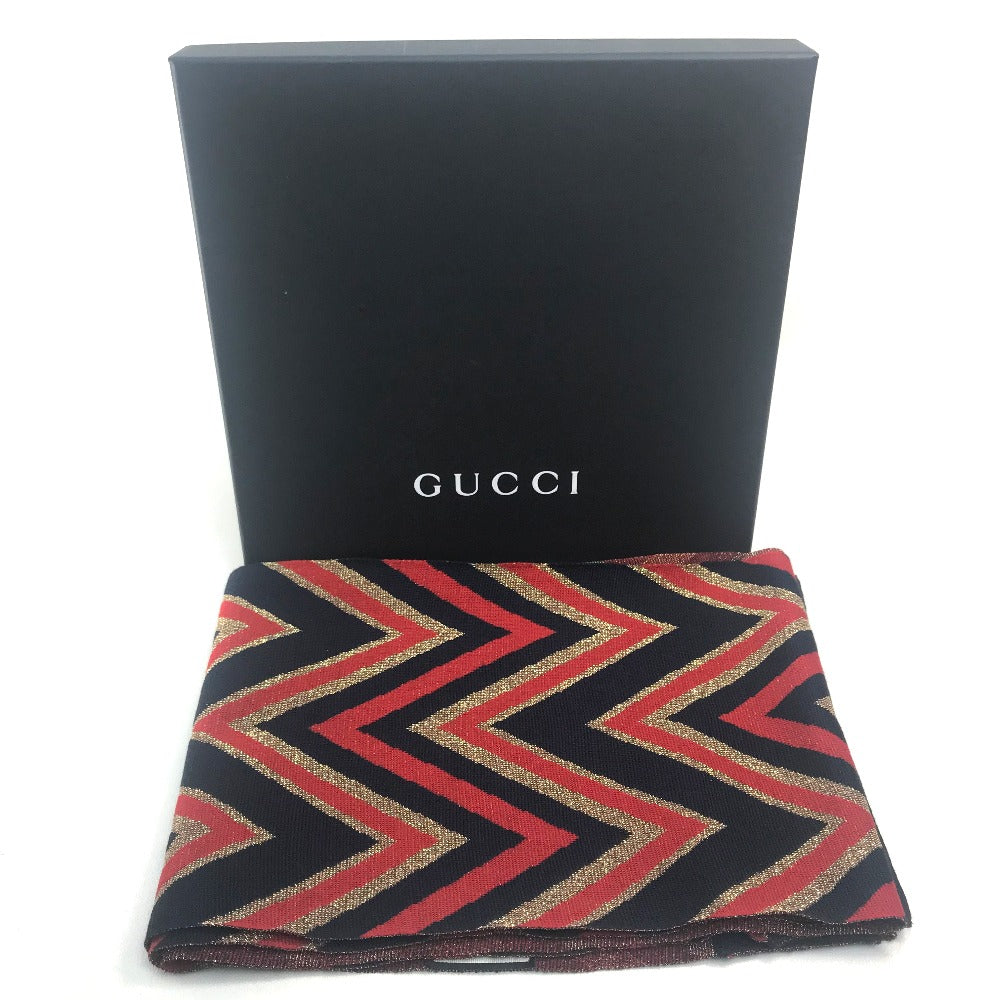 GUCCI Scarf wool Navy x Gold x Red V line mens Used