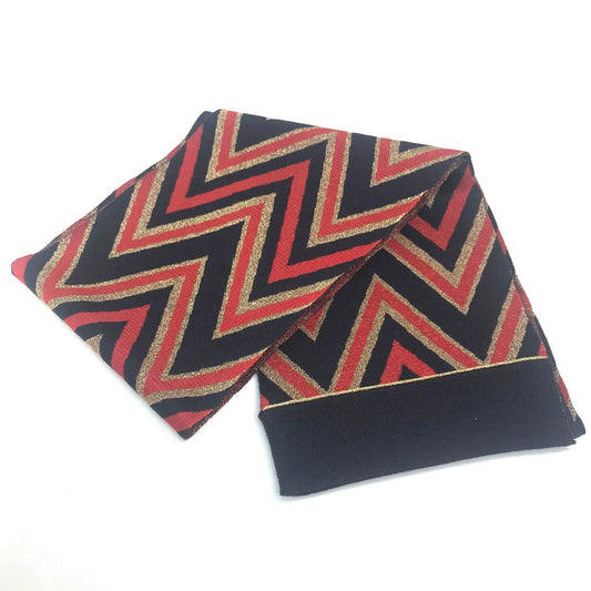 GUCCI Scarf wool Navy x Gold x Red V line mens Used